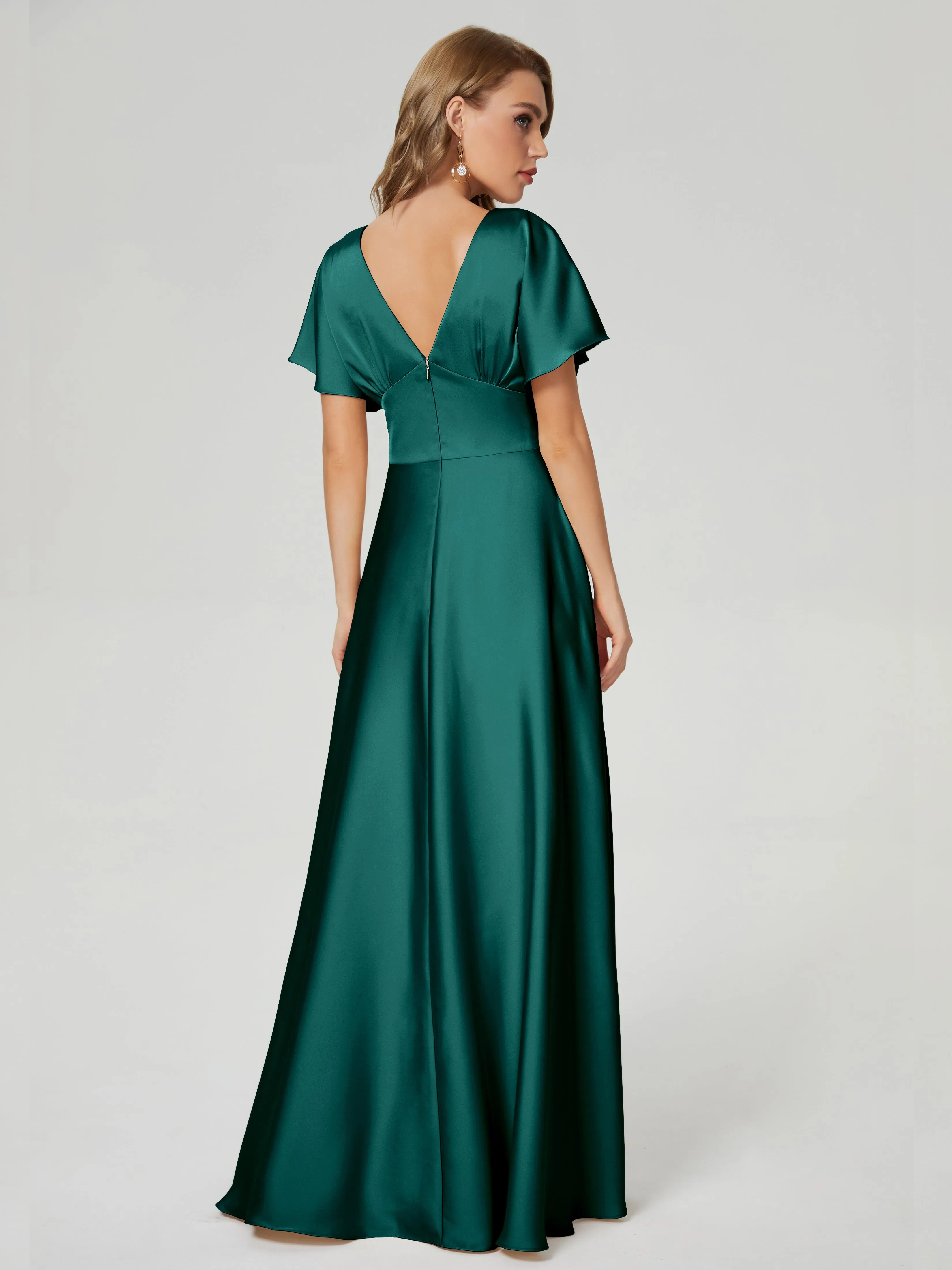 Ariah Modest Cap Sleeves Soft Satin Bridesmaid  Dresses