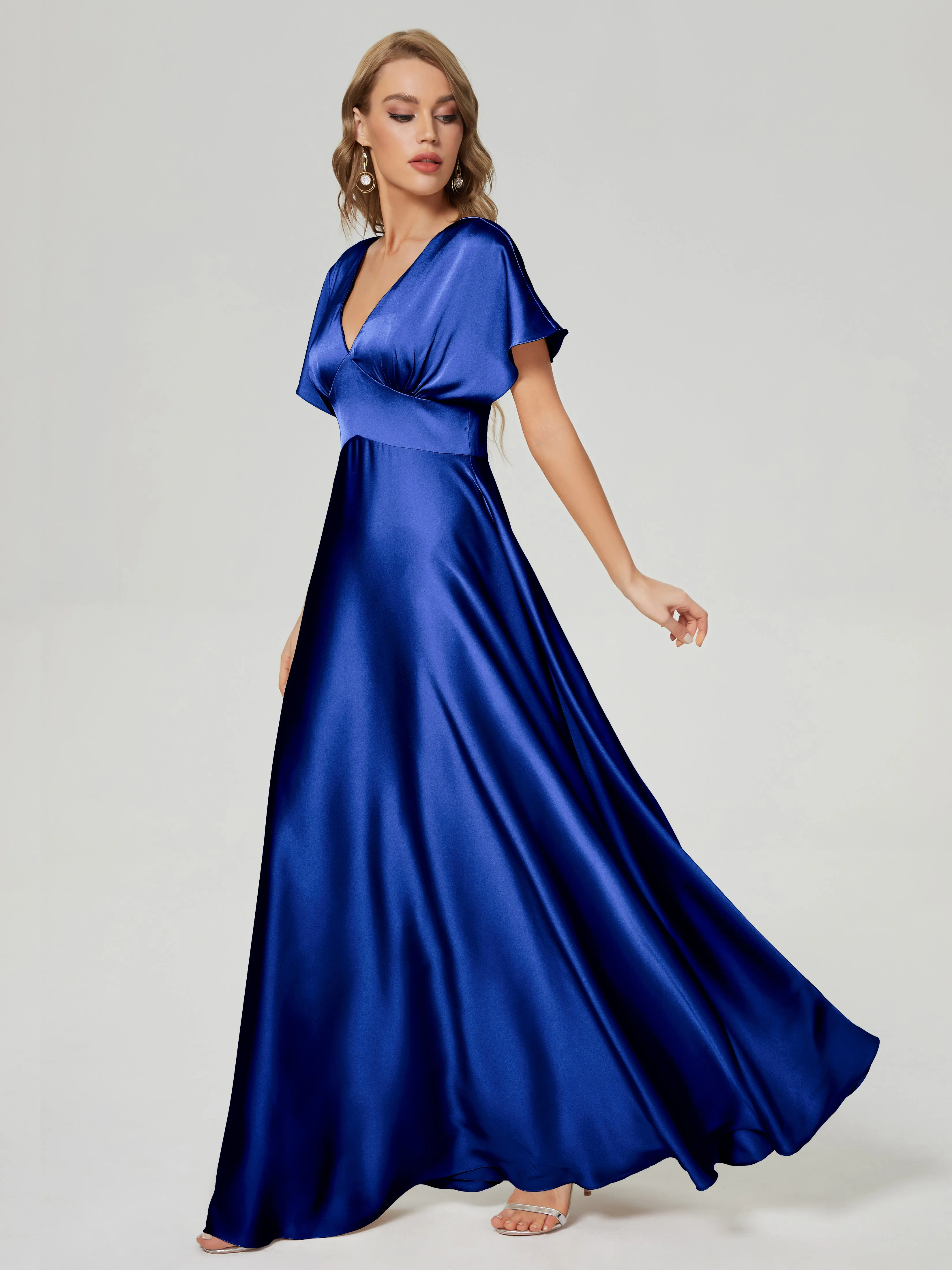 Ariah Modest Cap Sleeves Soft Satin Bridesmaid  Dresses