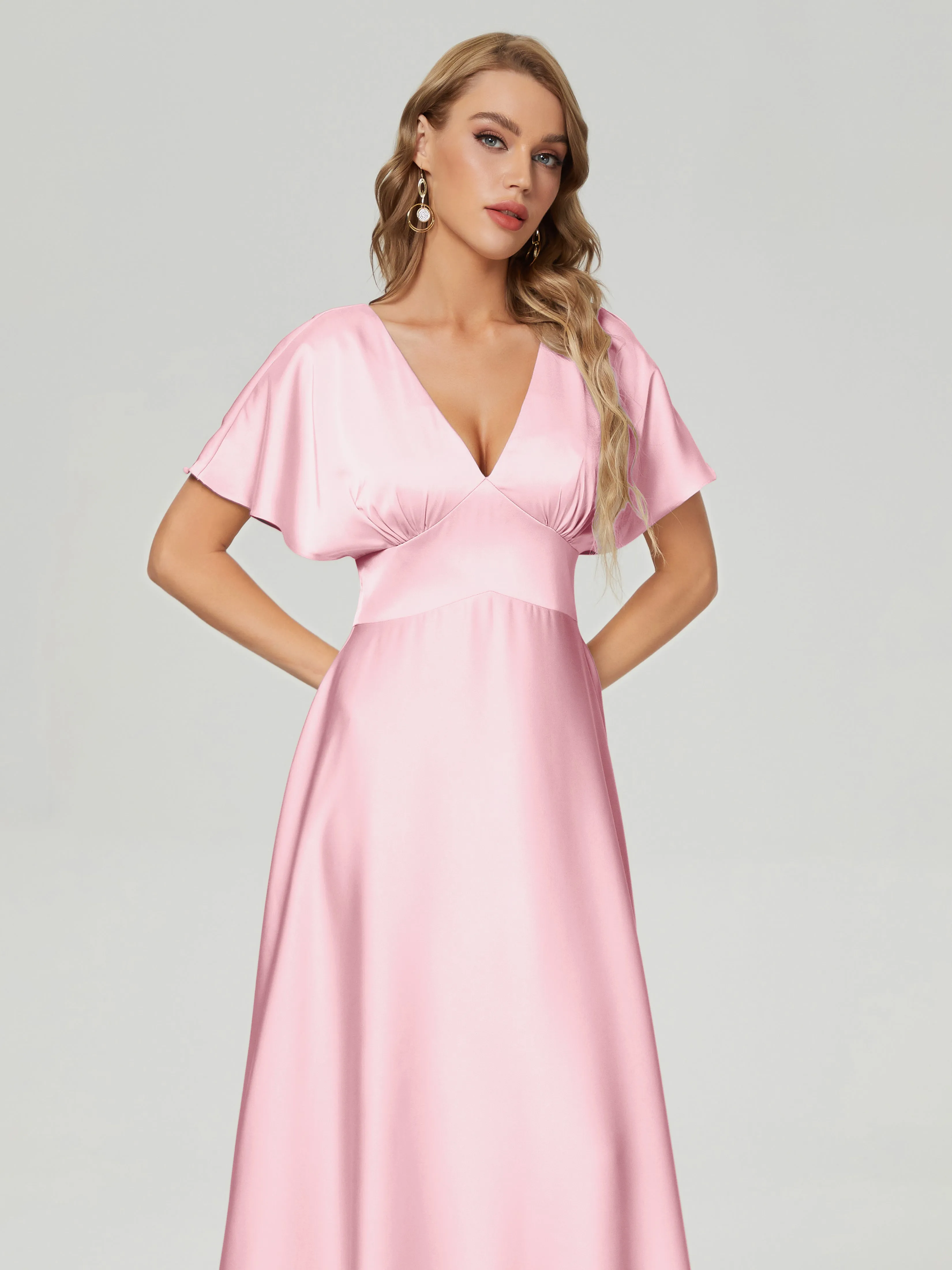 Ariah Modest Cap Sleeves Soft Satin Bridesmaid  Dresses