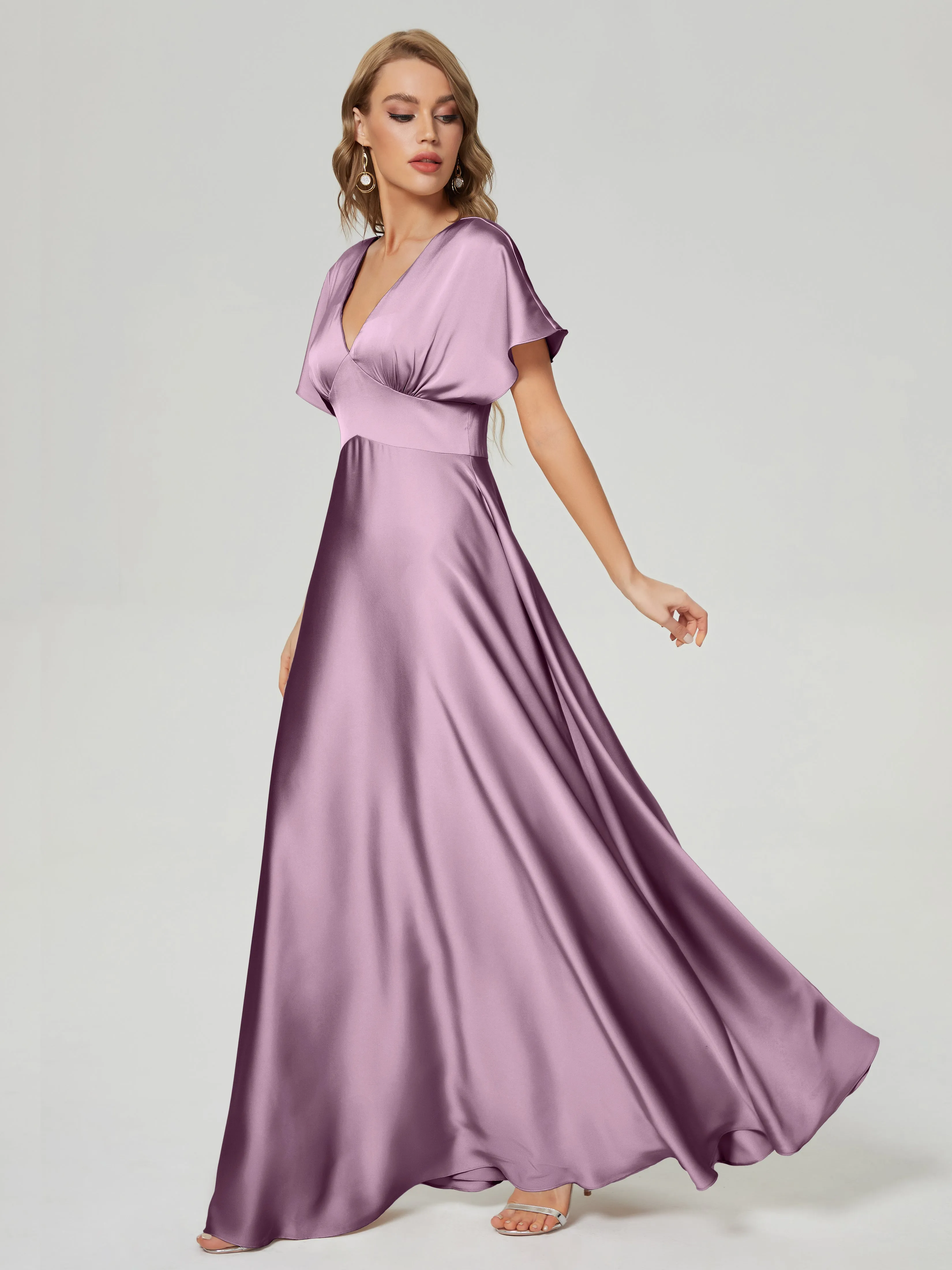 Ariah Modest Cap Sleeves Soft Satin Bridesmaid  Dresses