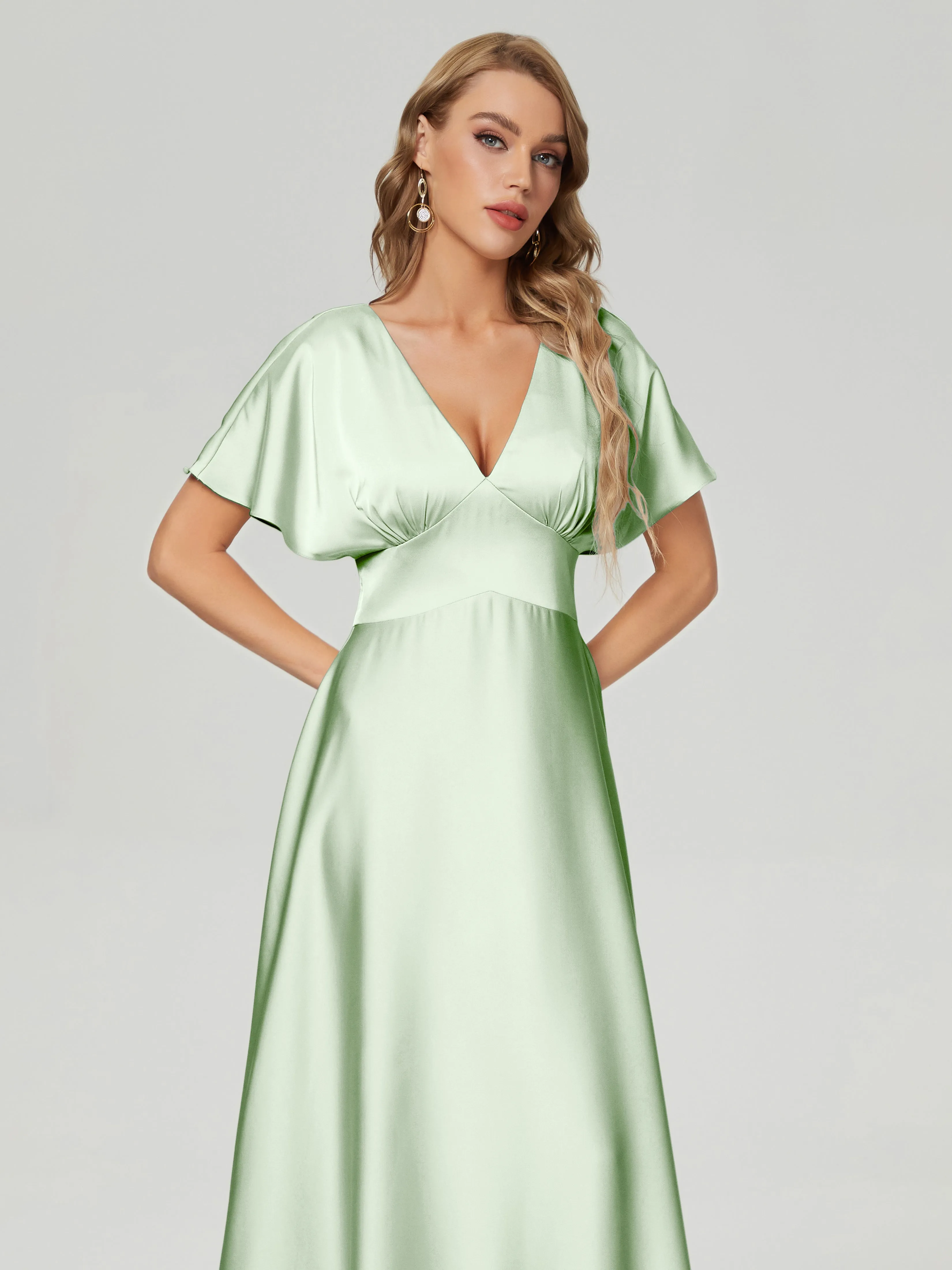 Ariah Modest Cap Sleeves Soft Satin Bridesmaid  Dresses