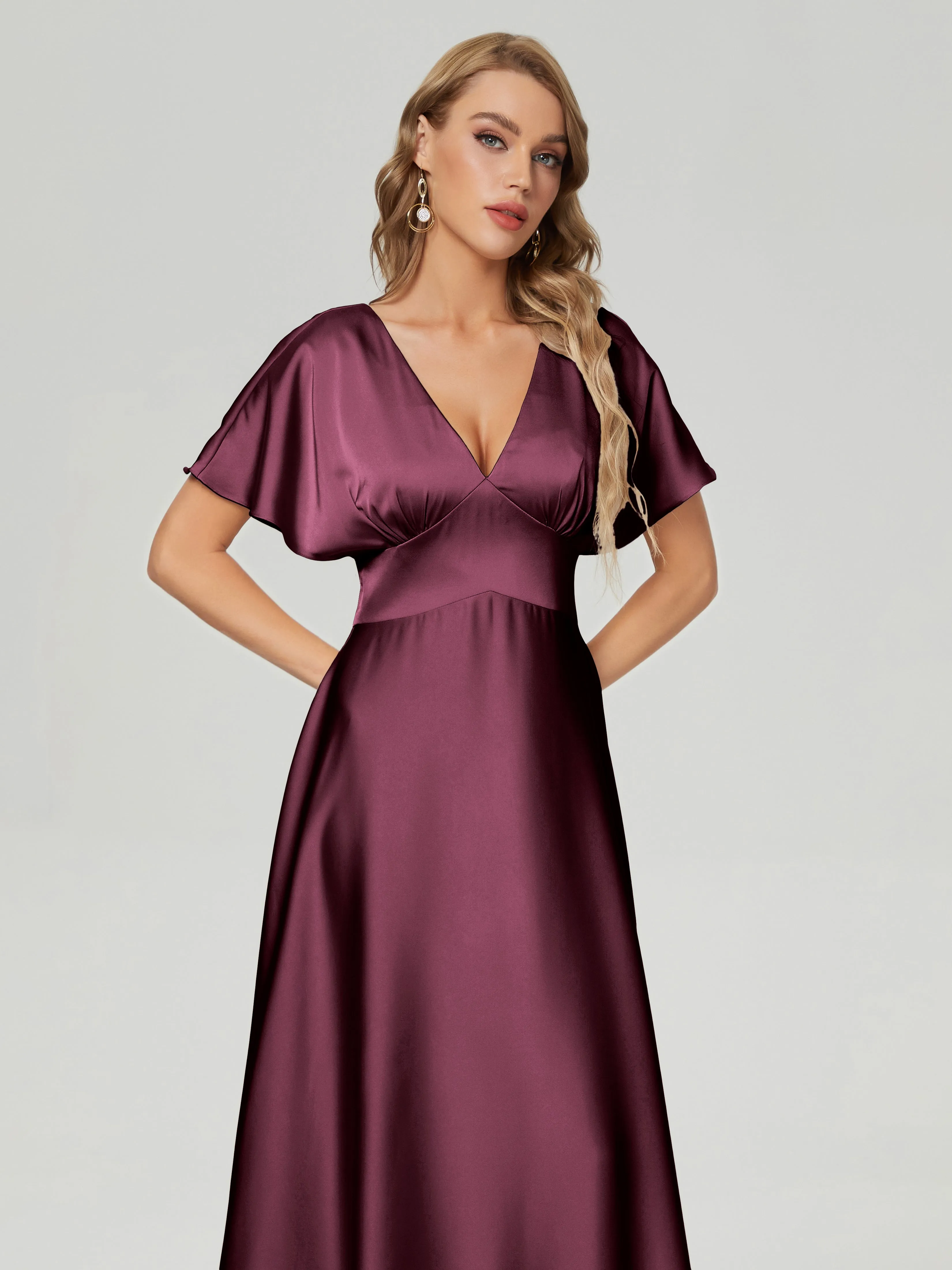Ariah Modest Cap Sleeves Soft Satin Bridesmaid  Dresses