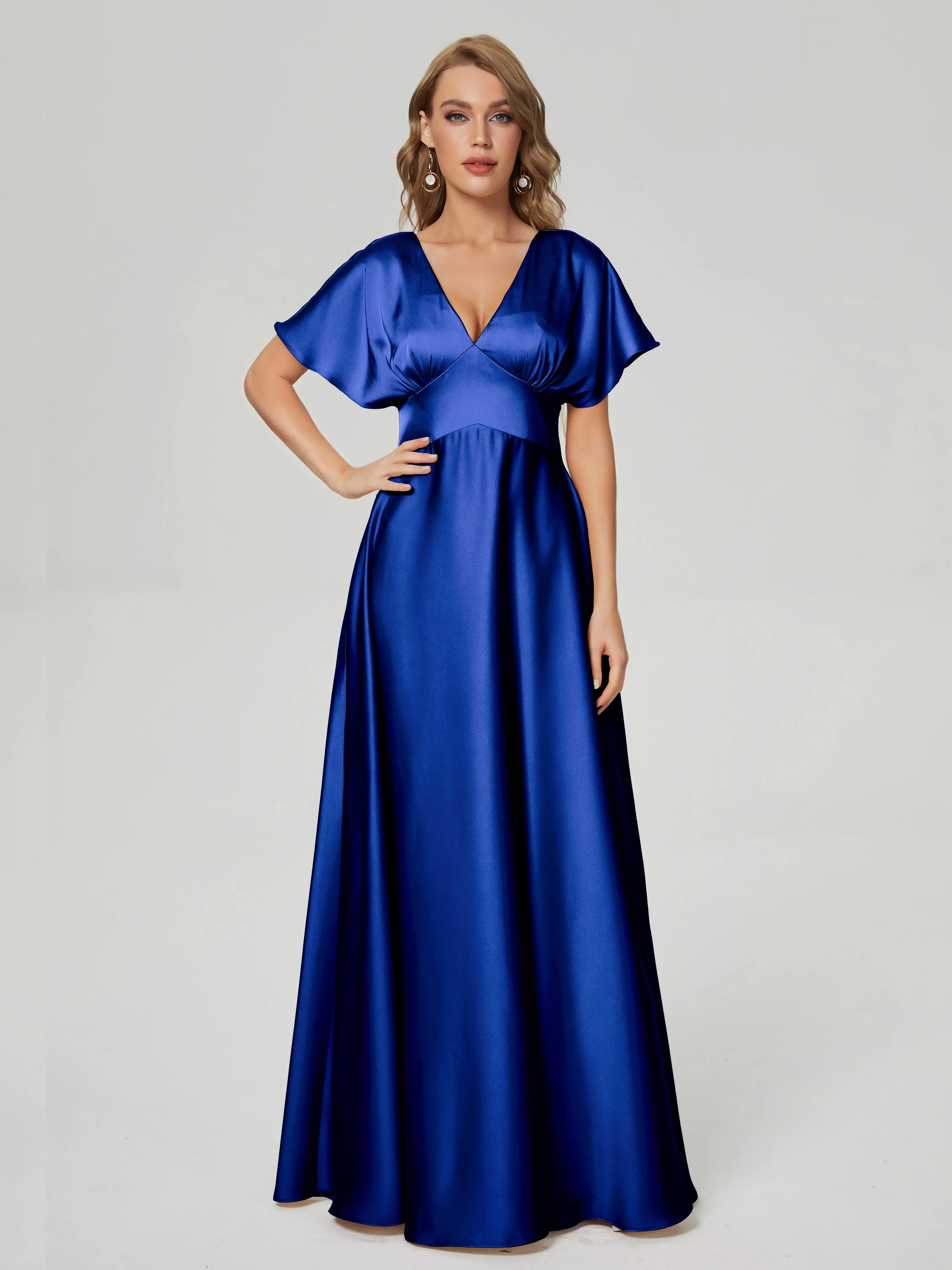 Ariah Modest Cap Sleeves Soft Satin Bridesmaid  Dresses