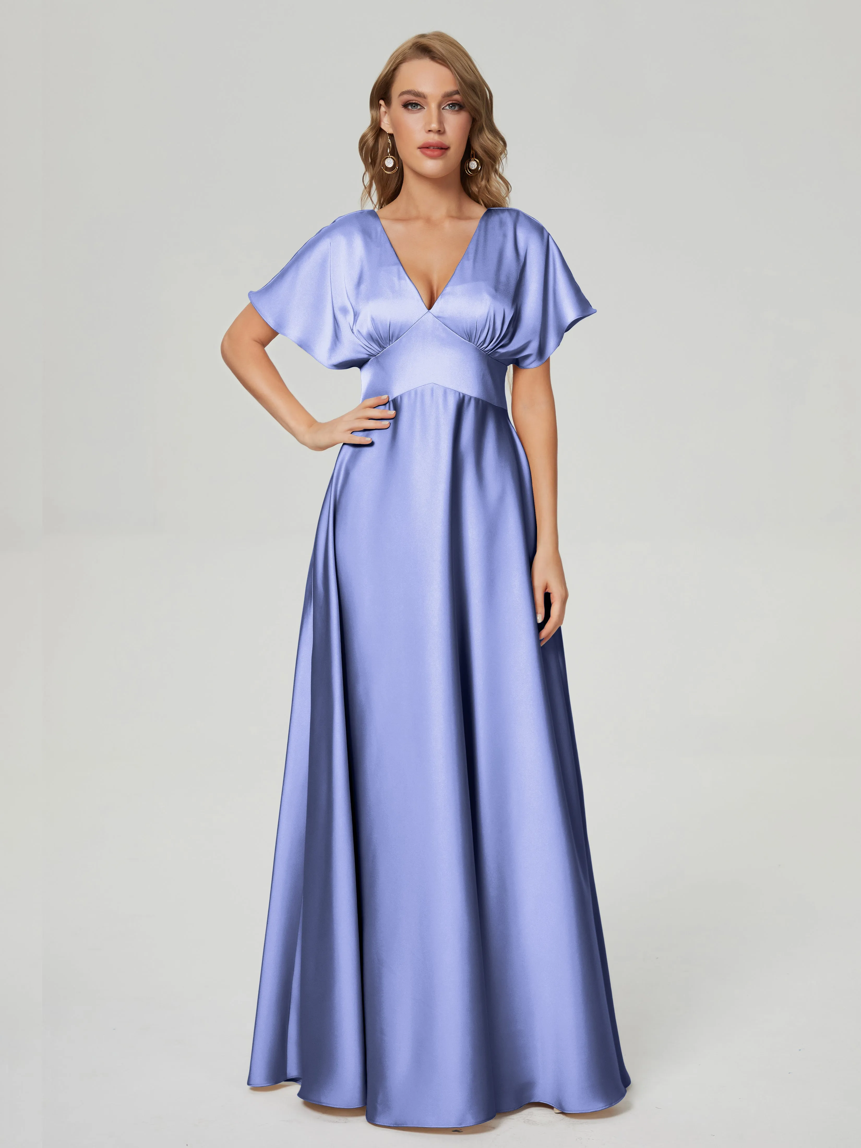 Ariah Modest Cap Sleeves Soft Satin Bridesmaid  Dresses