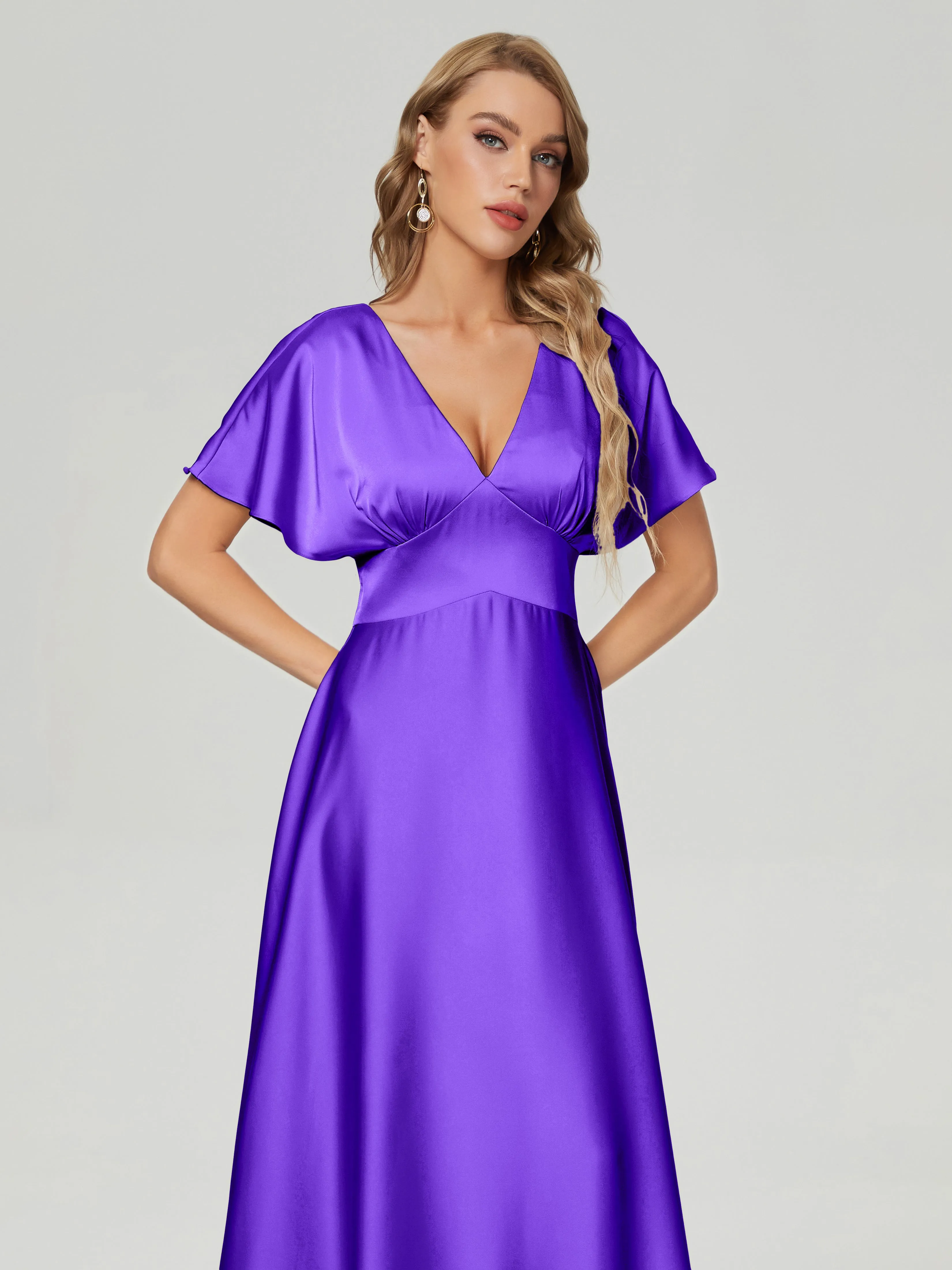 Ariah Modest Cap Sleeves Soft Satin Bridesmaid  Dresses