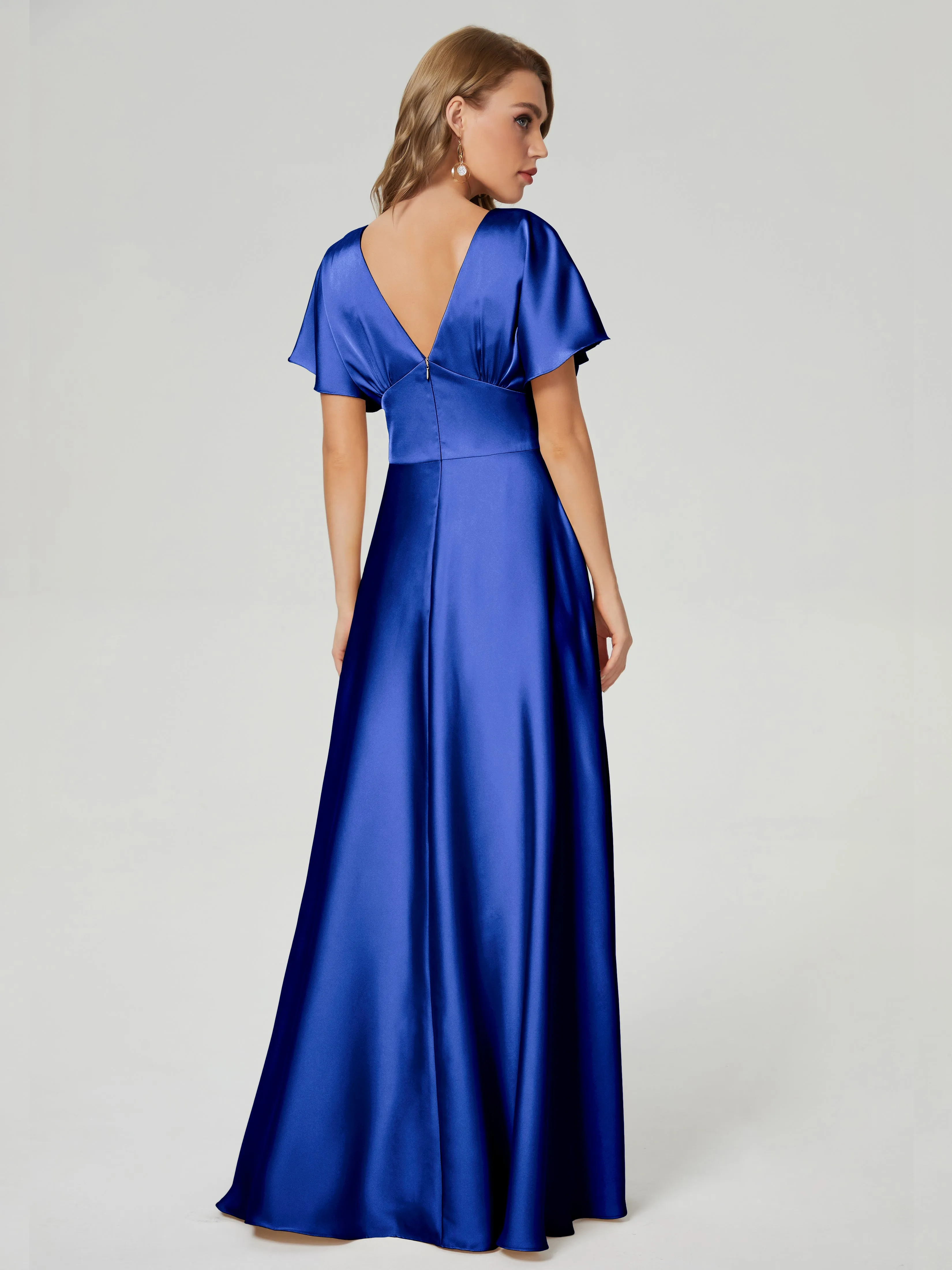 Ariah Modest Cap Sleeves Soft Satin Bridesmaid  Dresses