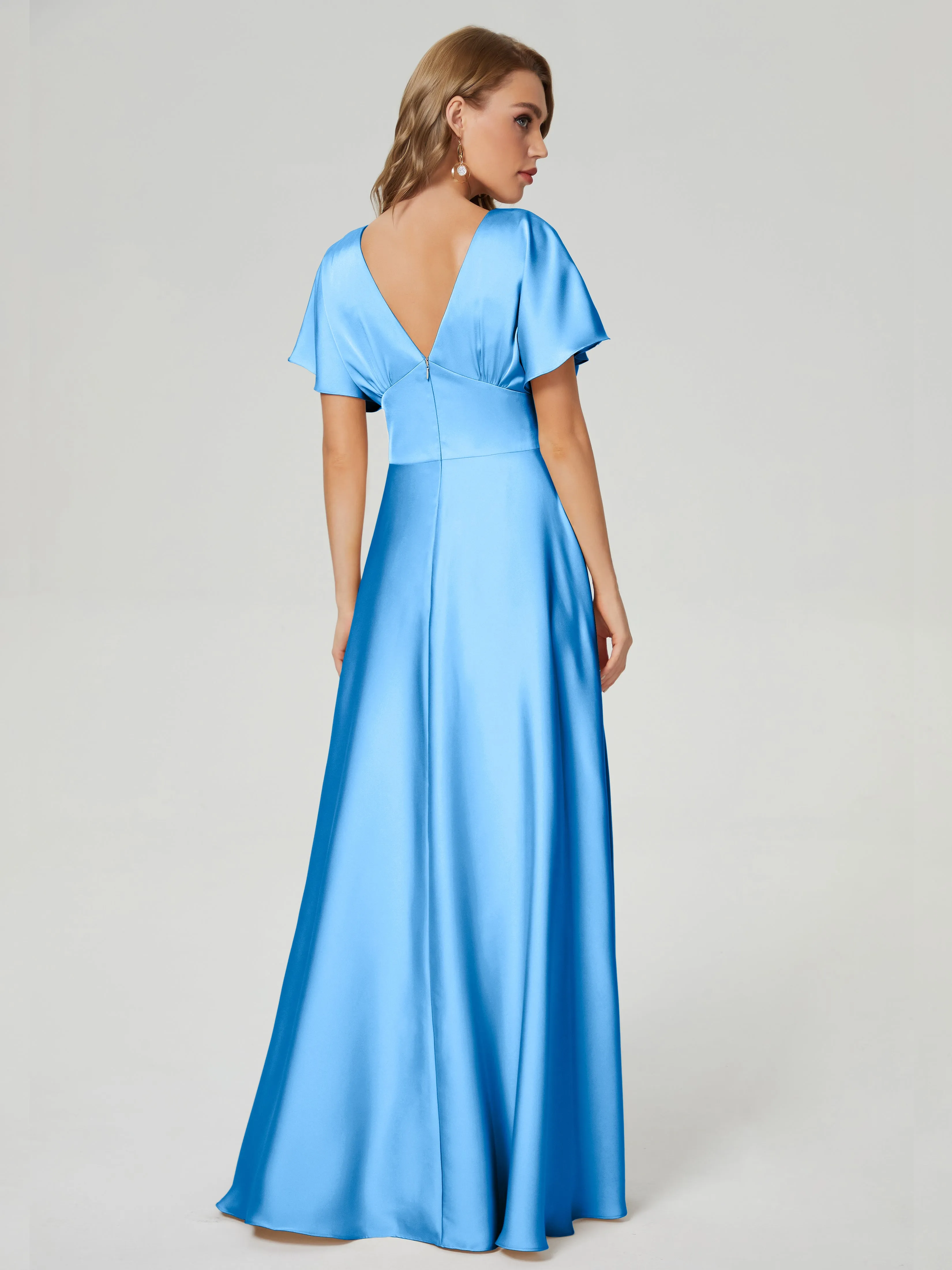 Ariah Modest Cap Sleeves Soft Satin Bridesmaid  Dresses