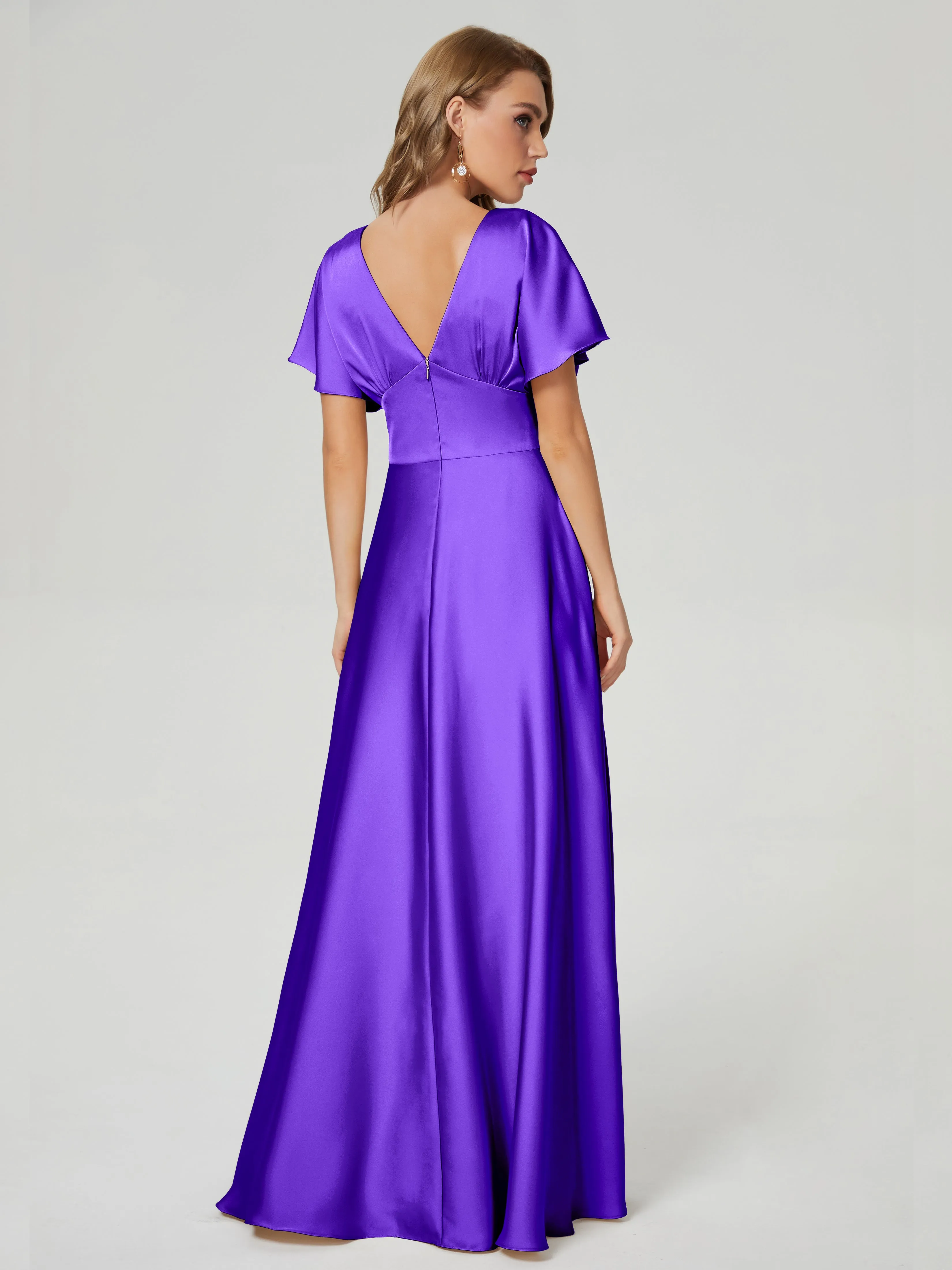 Ariah Modest Cap Sleeves Soft Satin Bridesmaid  Dresses