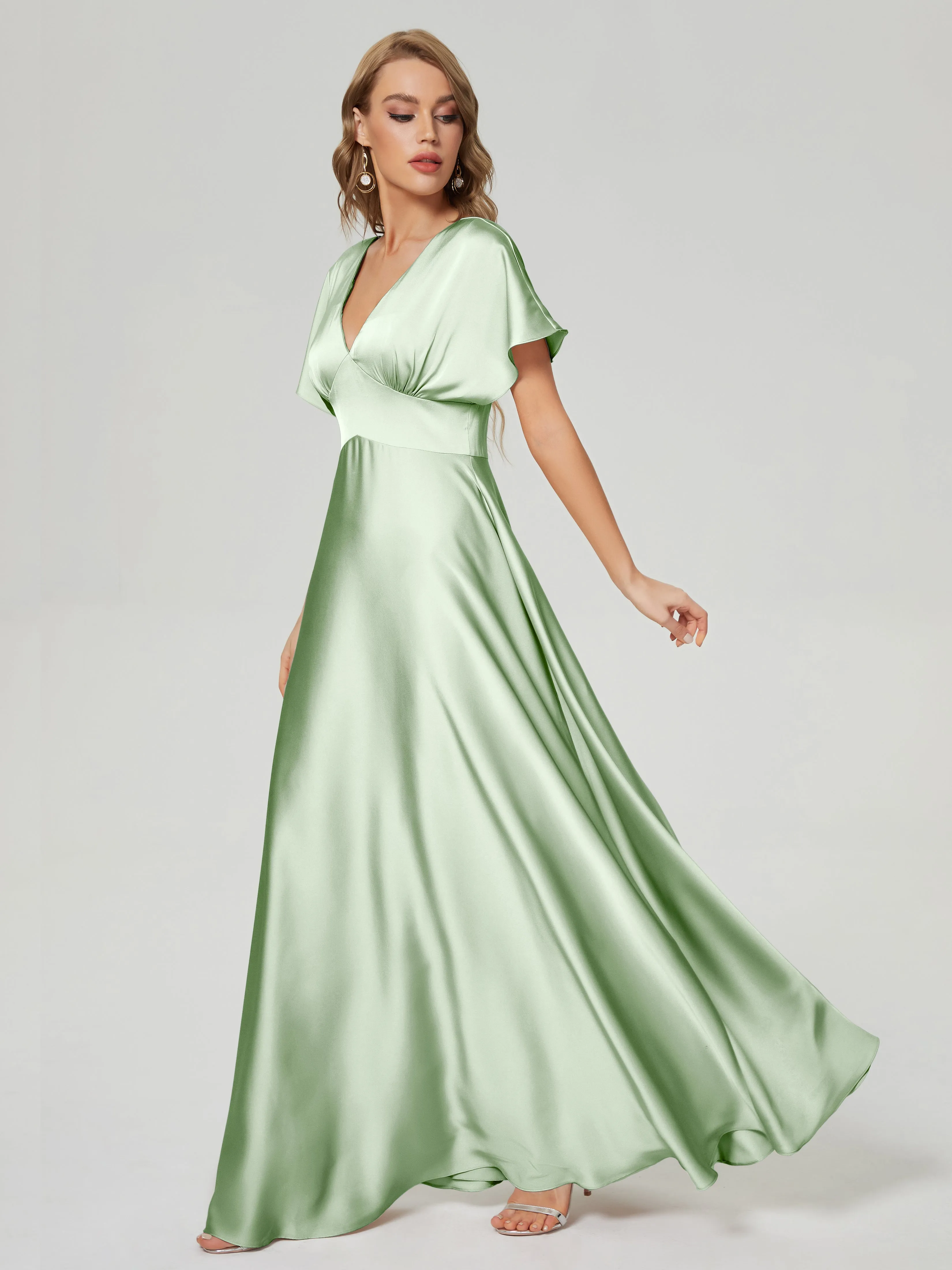 Ariah Modest Cap Sleeves Soft Satin Bridesmaid  Dresses