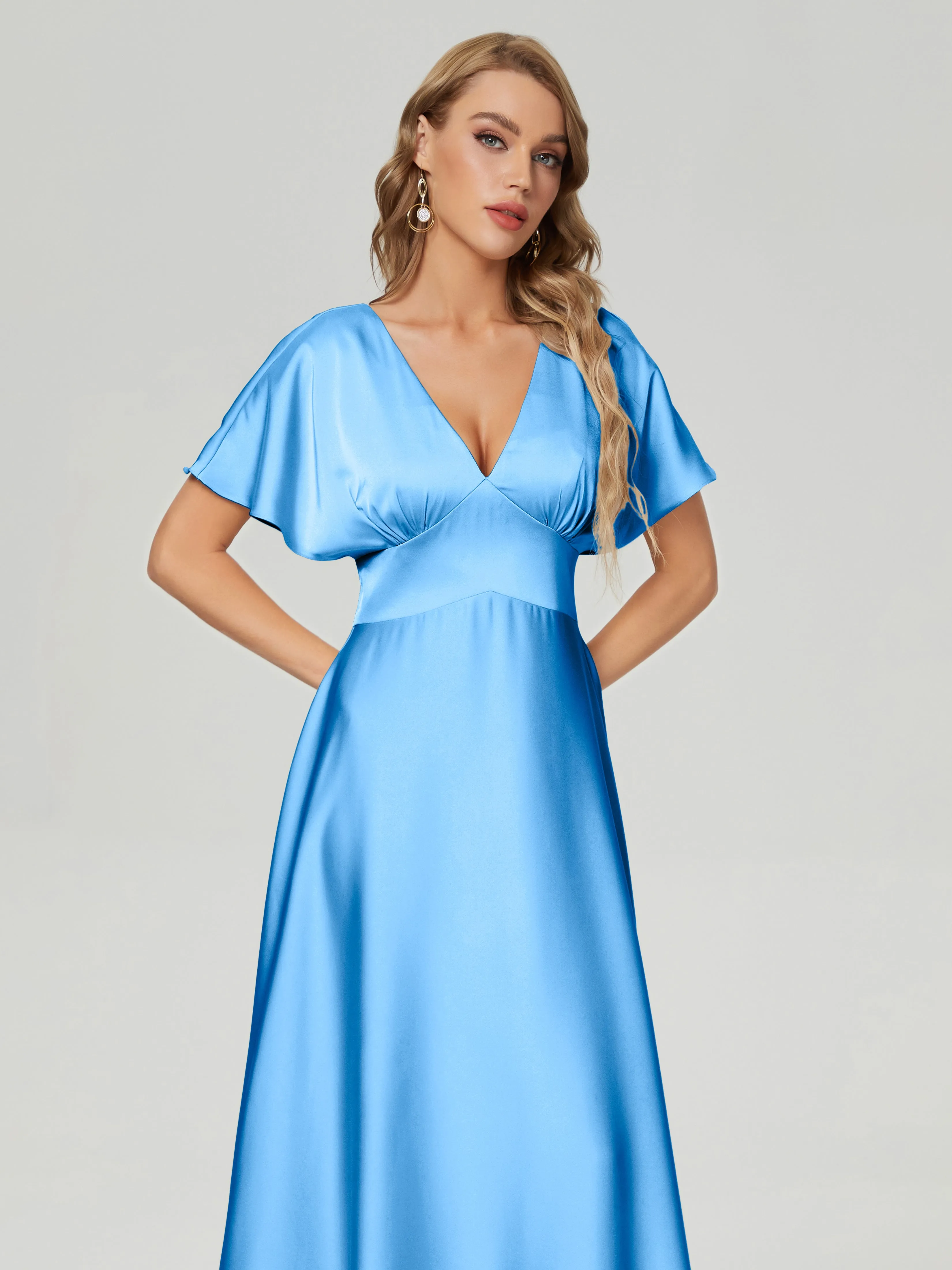 Ariah Modest Cap Sleeves Soft Satin Bridesmaid  Dresses