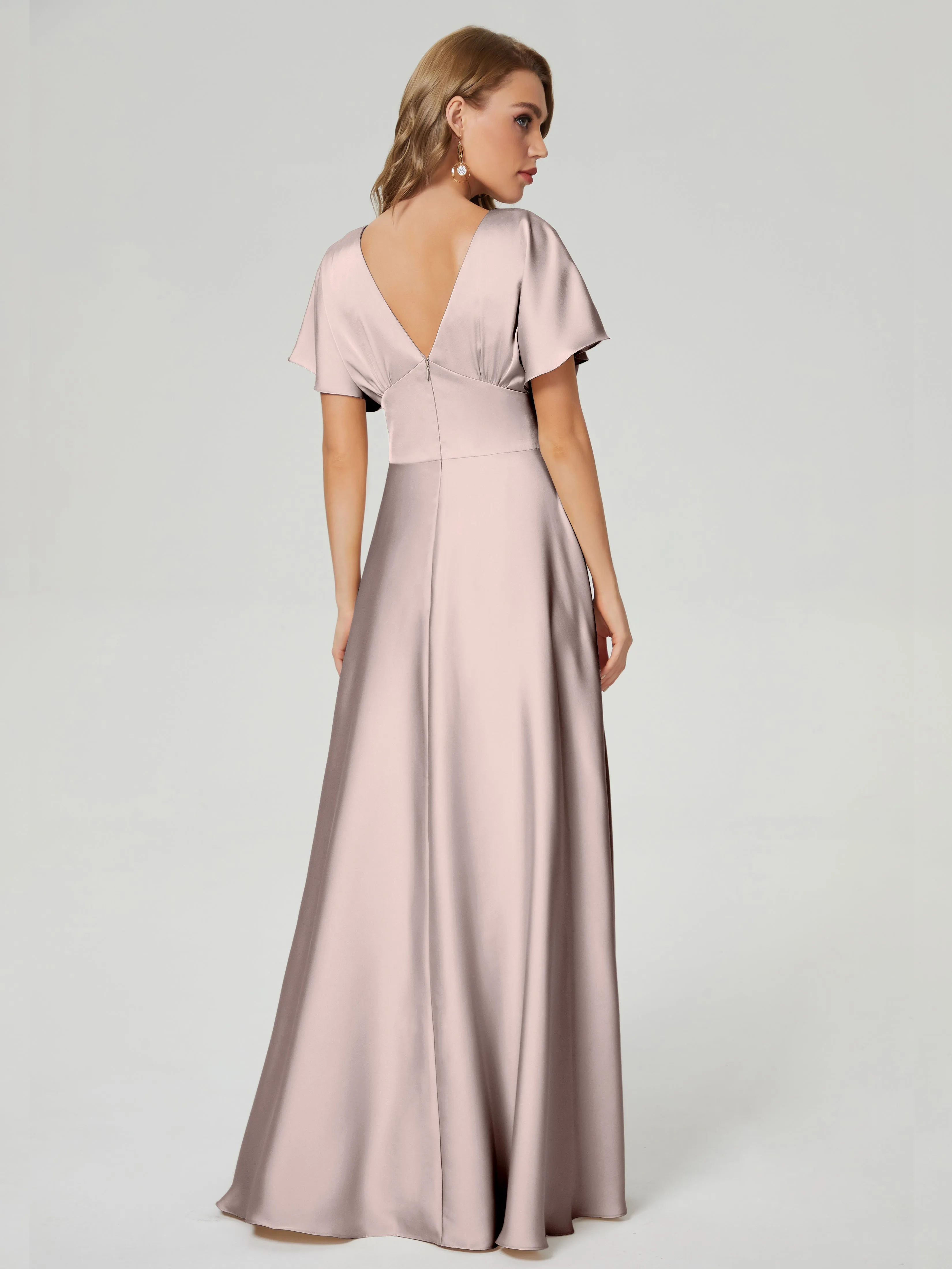Ariah Modest Cap Sleeves Soft Satin Bridesmaid  Dresses