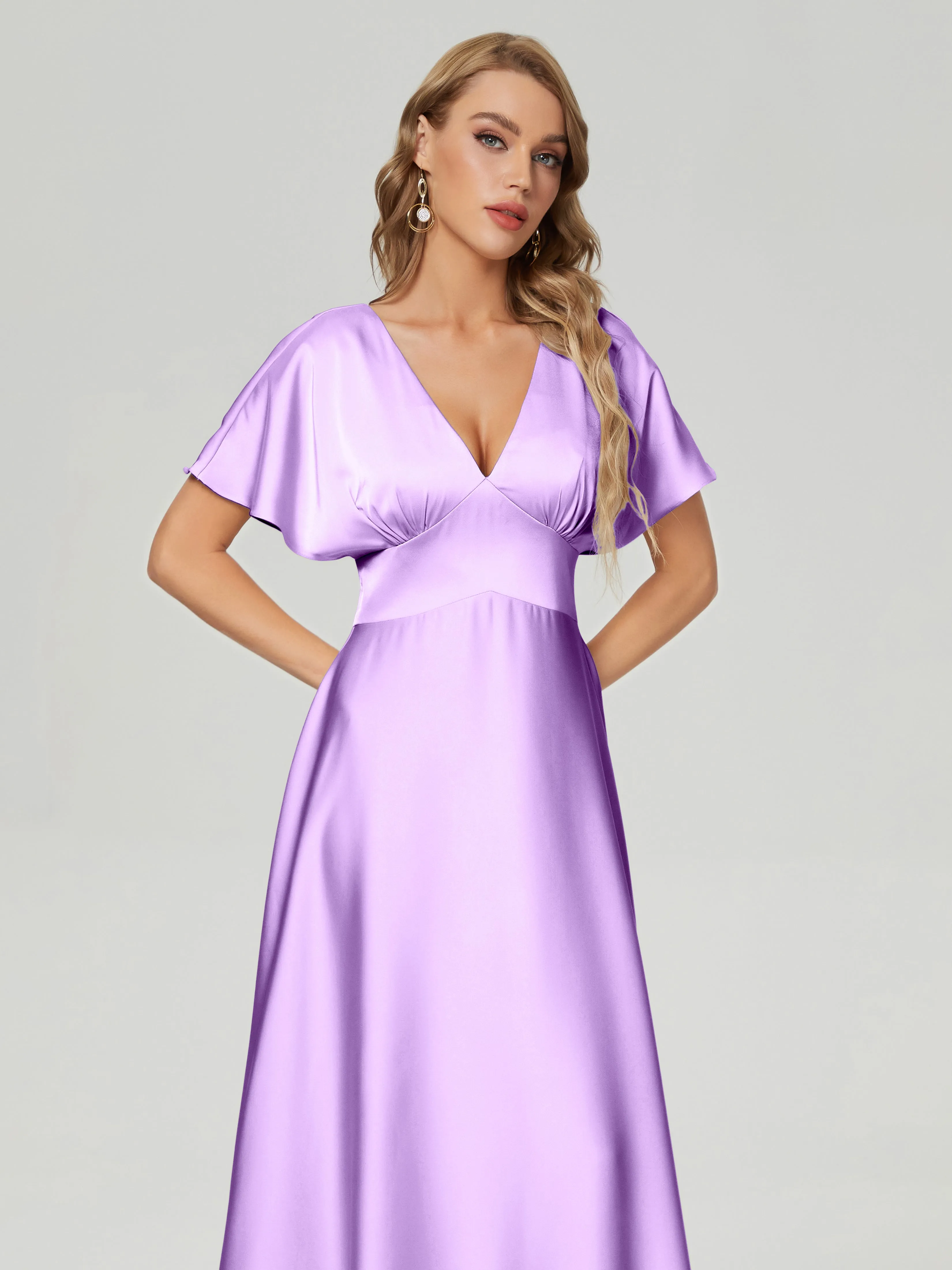 Ariah Modest Cap Sleeves Soft Satin Bridesmaid  Dresses