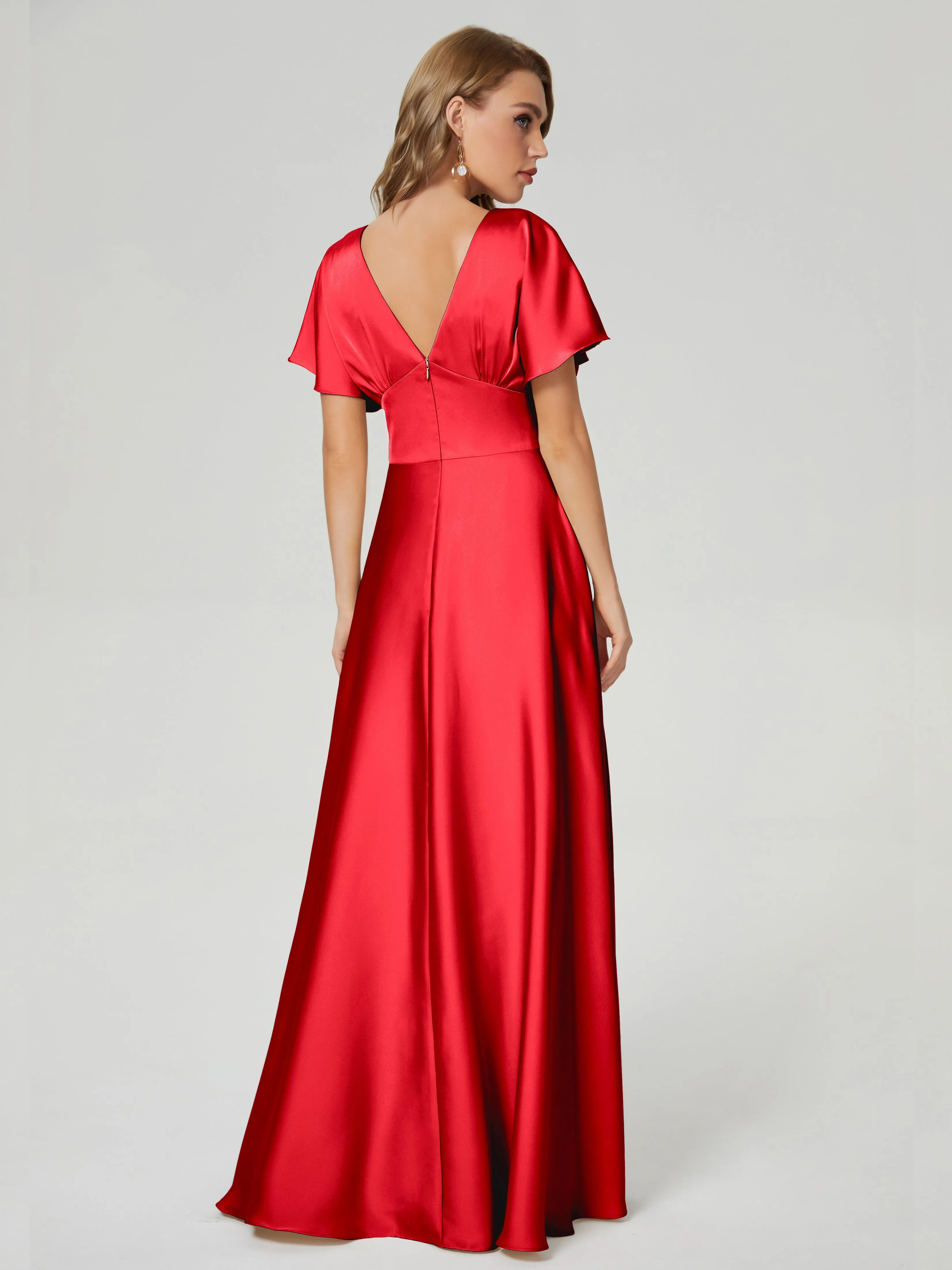 Ariah Modest Cap Sleeves Soft Satin Bridesmaid  Dresses