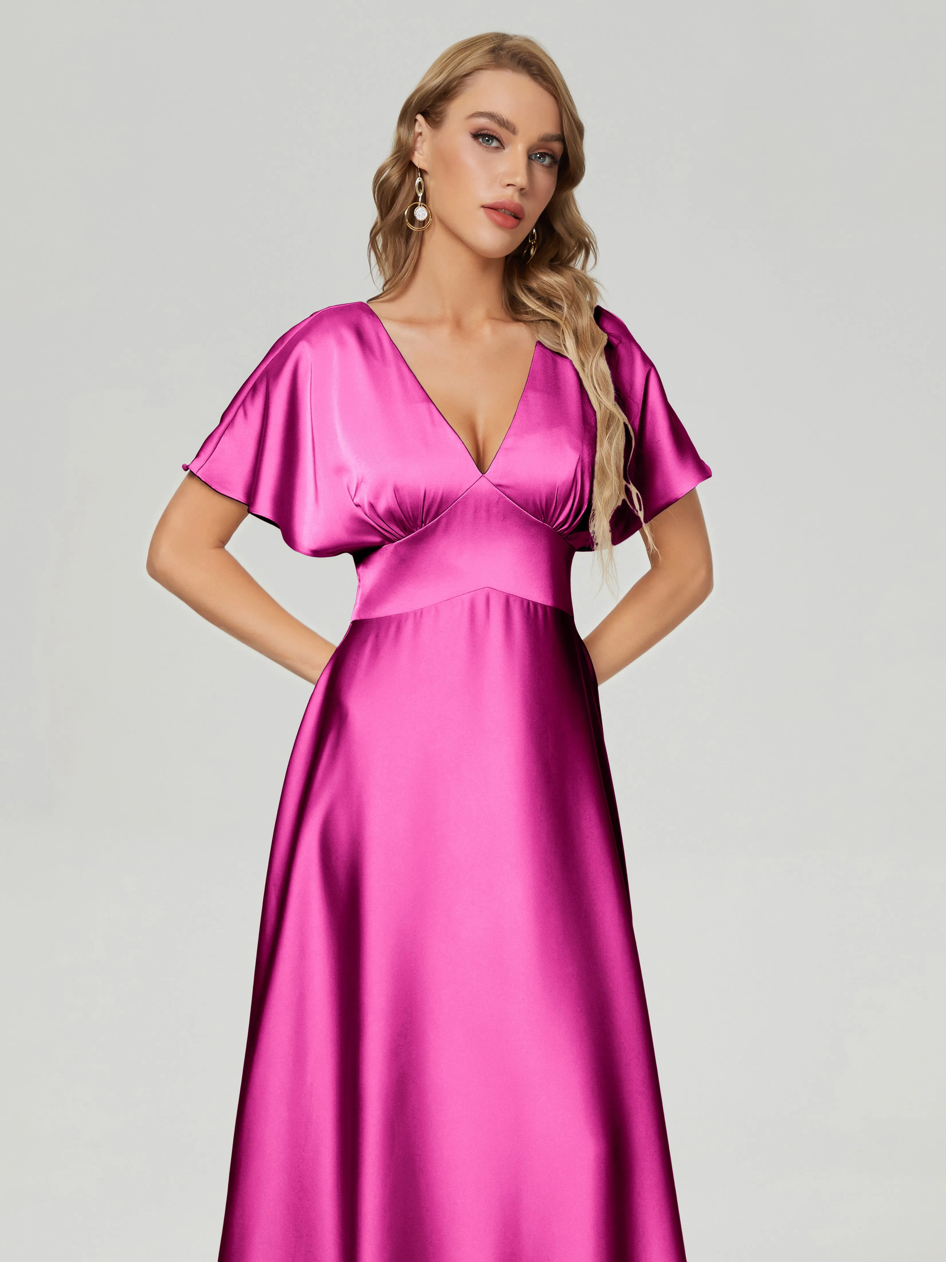Ariah Modest Cap Sleeves Soft Satin Bridesmaid  Dresses
