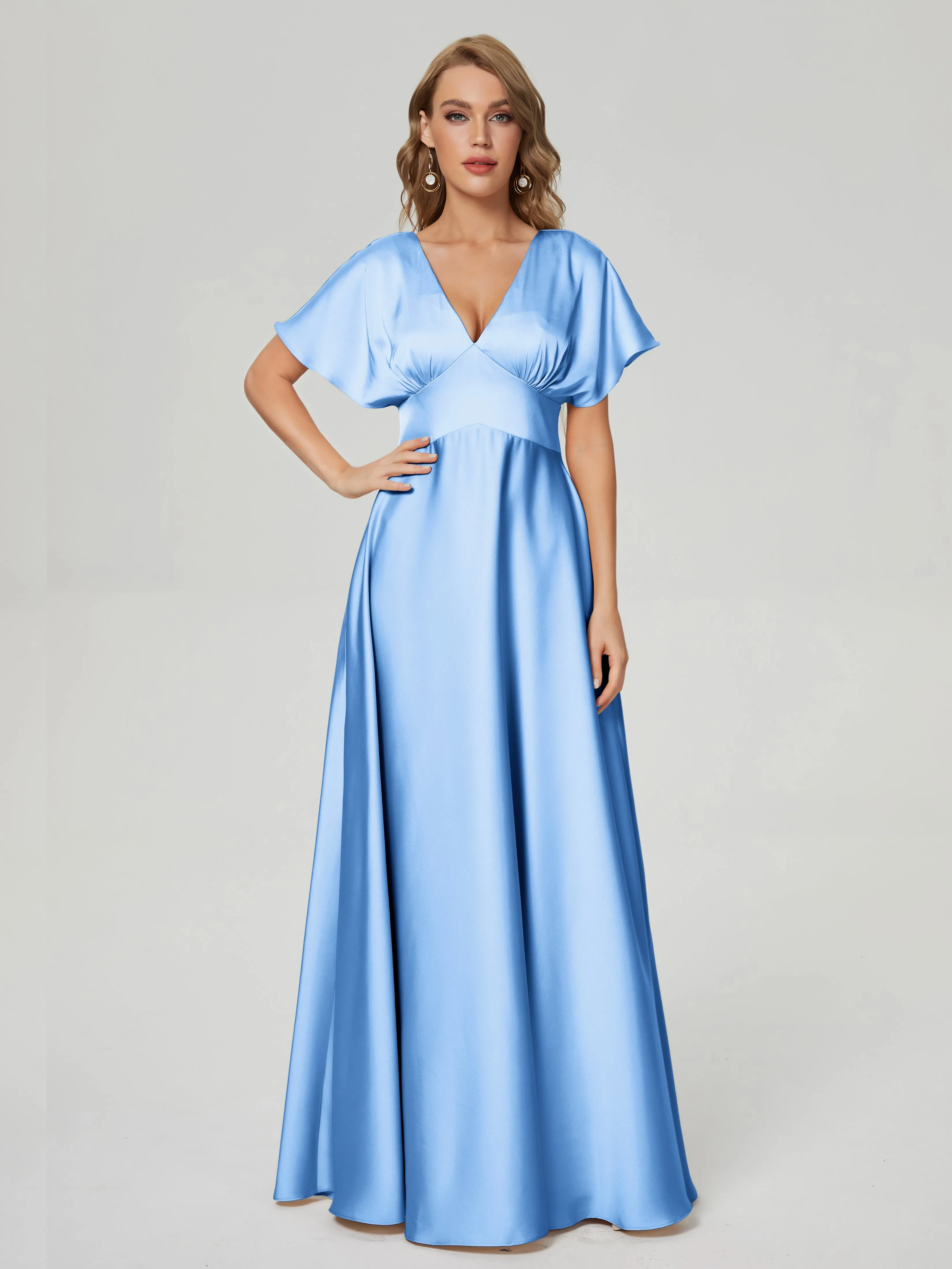 Ariah Modest Cap Sleeves Soft Satin Bridesmaid  Dresses