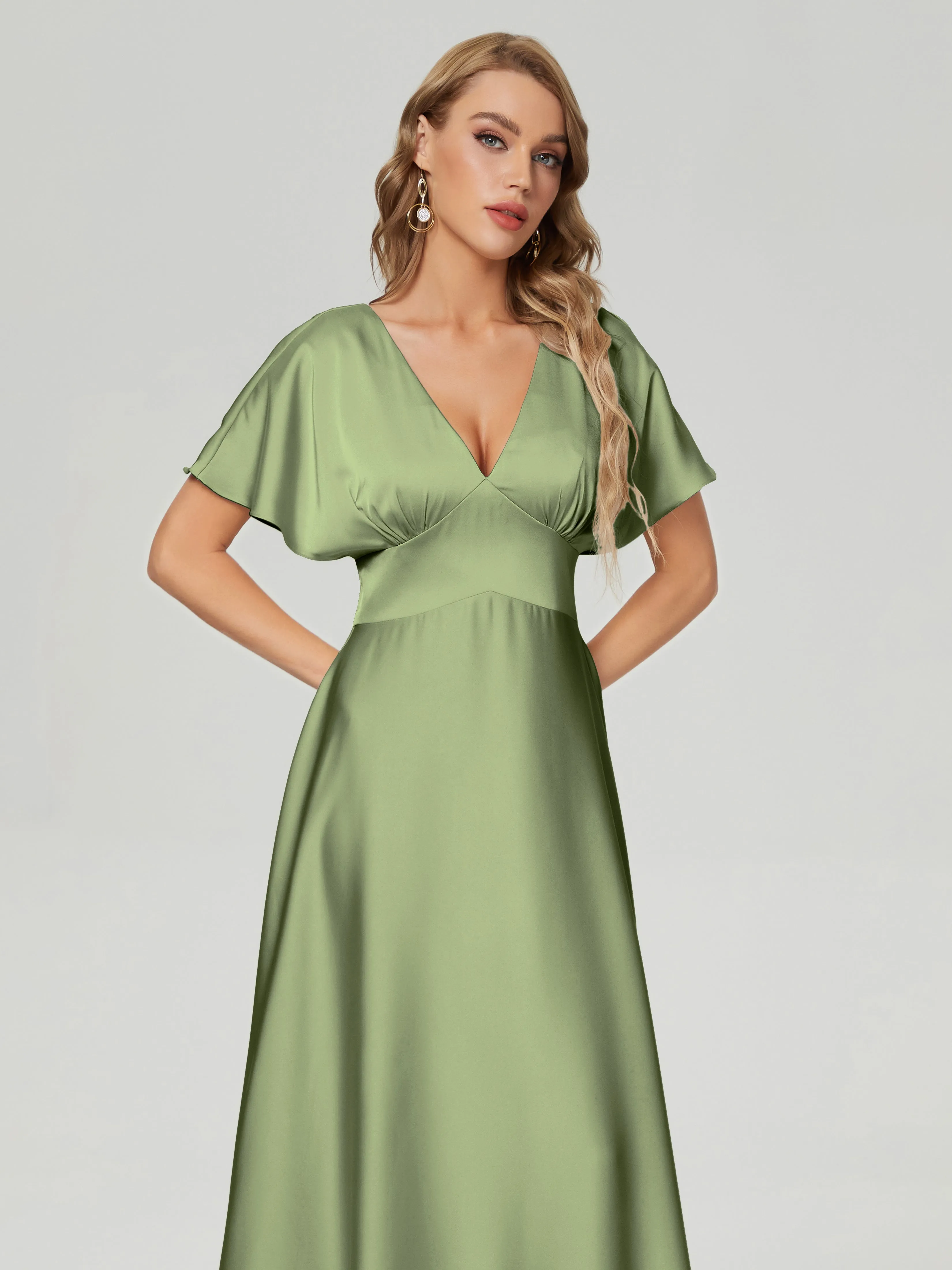 Ariah Modest Cap Sleeves Soft Satin Bridesmaid  Dresses