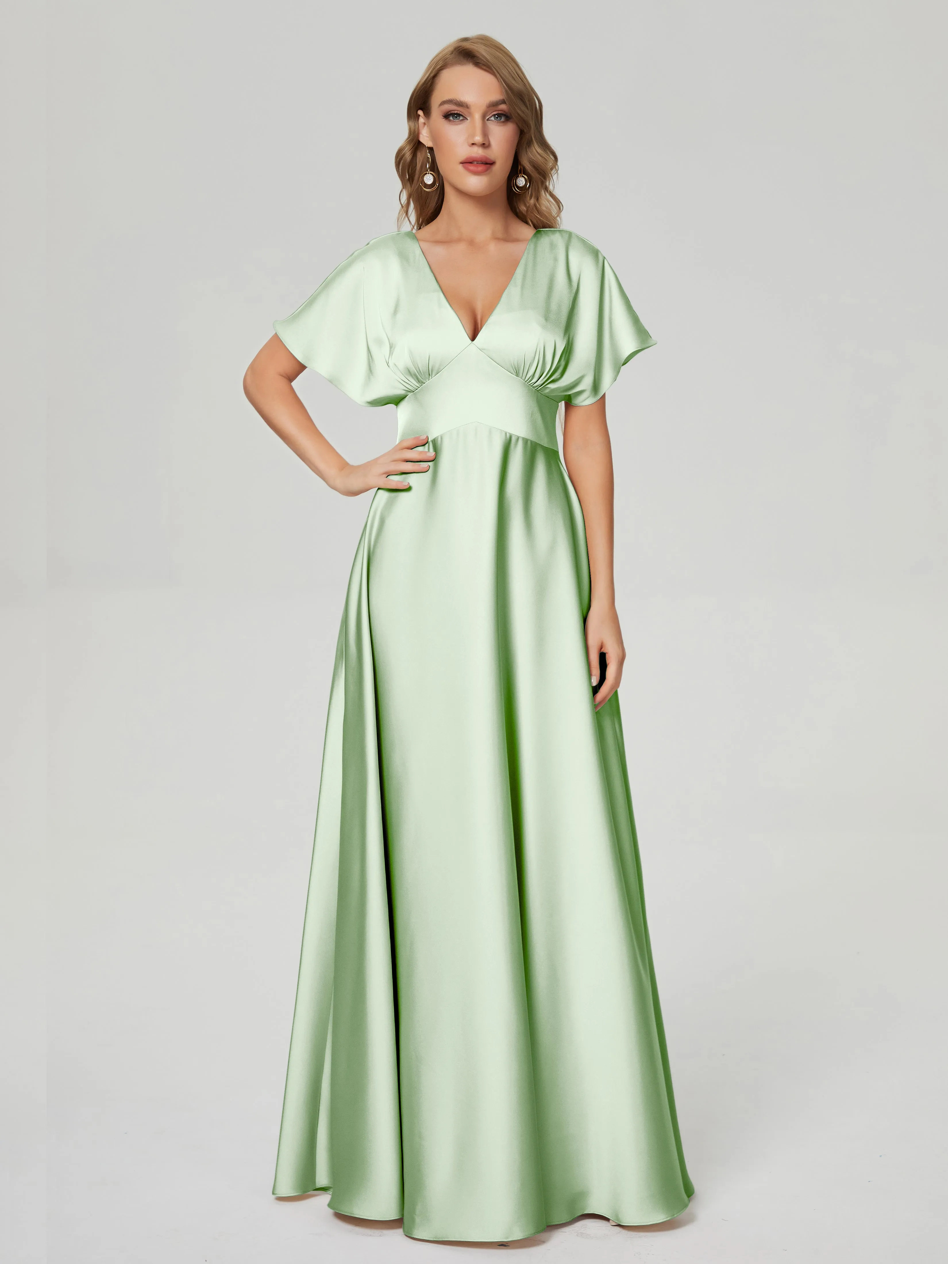 Ariah Modest Cap Sleeves Soft Satin Bridesmaid  Dresses