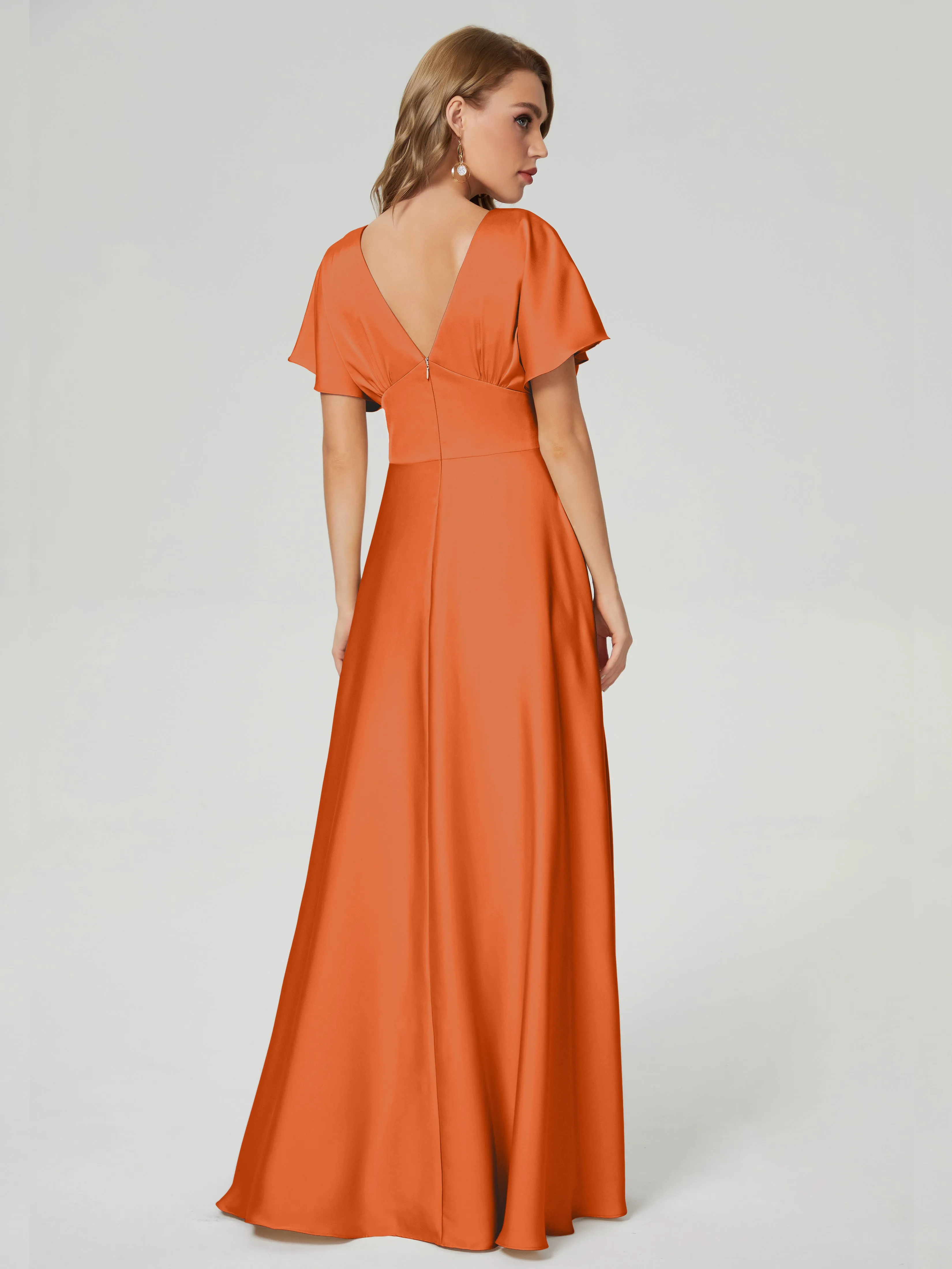 Ariah Modest Cap Sleeves Soft Satin Bridesmaid  Dresses