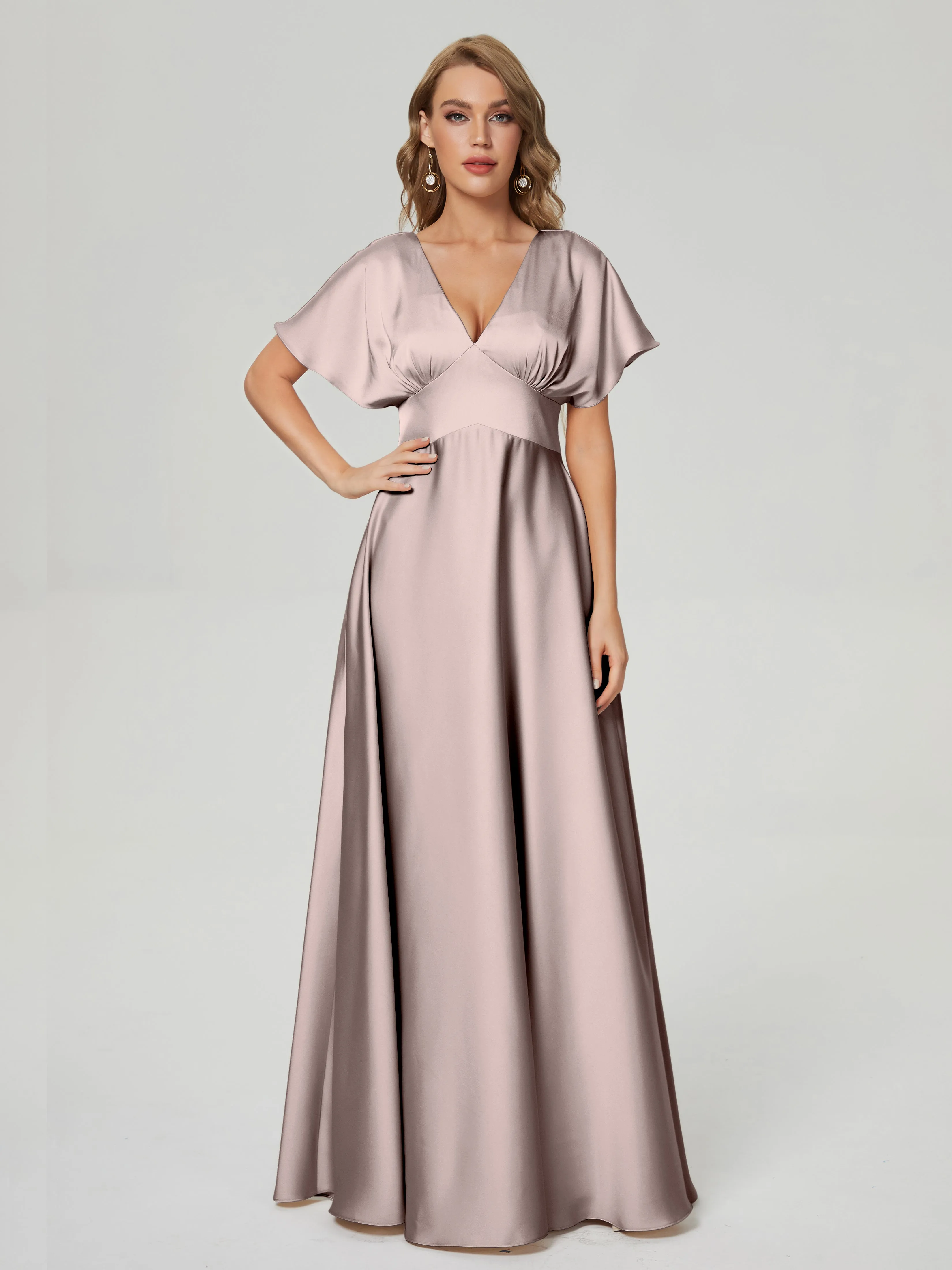 Ariah Modest Cap Sleeves Soft Satin Bridesmaid  Dresses