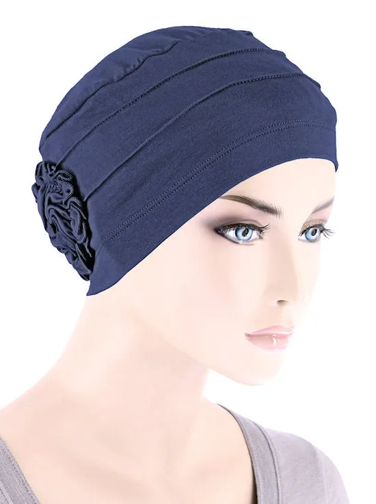 Bamboo Pleated Sunflower Cap Navy Blue