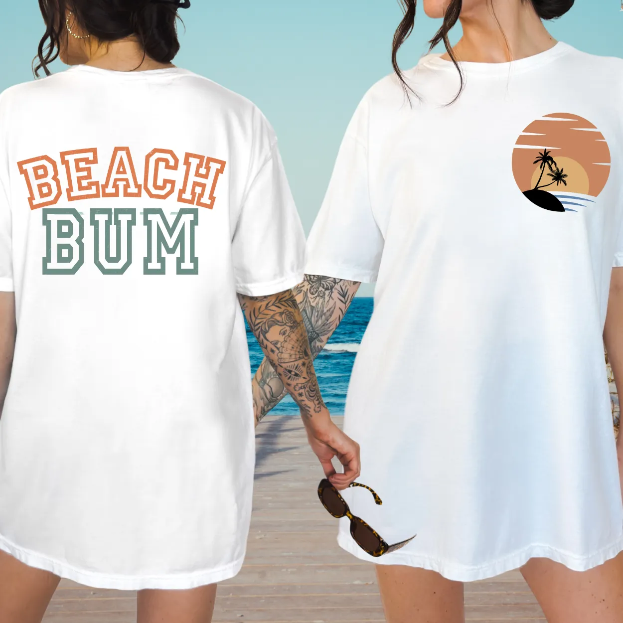 Beach Bum Crewneck Sweatshirt or T-Shirt Women's Summer Front and Back Design