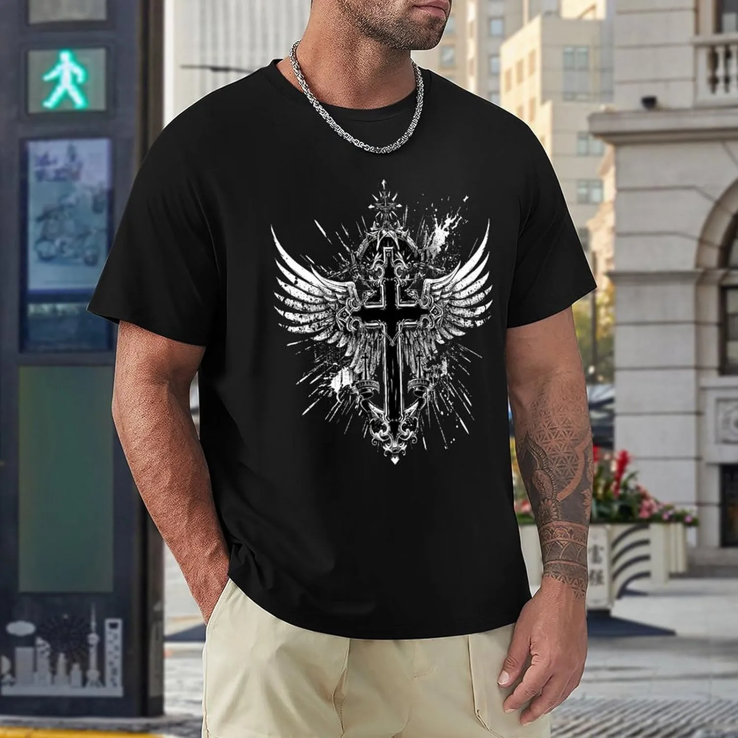 Bengbobar Faith Shirts for Men Christian T Shirts Short Sleeve Crewneck Men's 3D Graphic T-Shirt Vintage Tee Tops