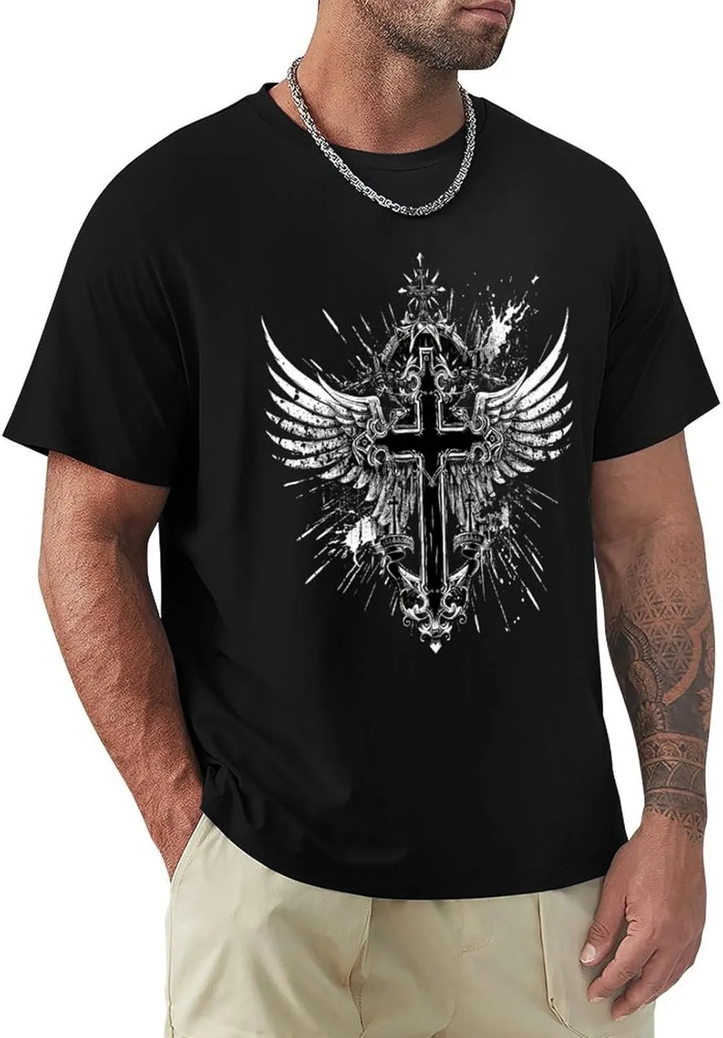 Bengbobar Faith Shirts for Men Christian T Shirts Short Sleeve Crewneck Men's 3D Graphic T-Shirt Vintage Tee Tops