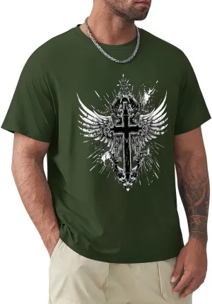 Bengbobar Faith Shirts for Men Christian T Shirts Short Sleeve Crewneck Men's 3D Graphic T-Shirt Vintage Tee Tops