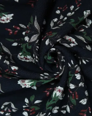 Black And Multicolor Flower Print Rayon Fabric