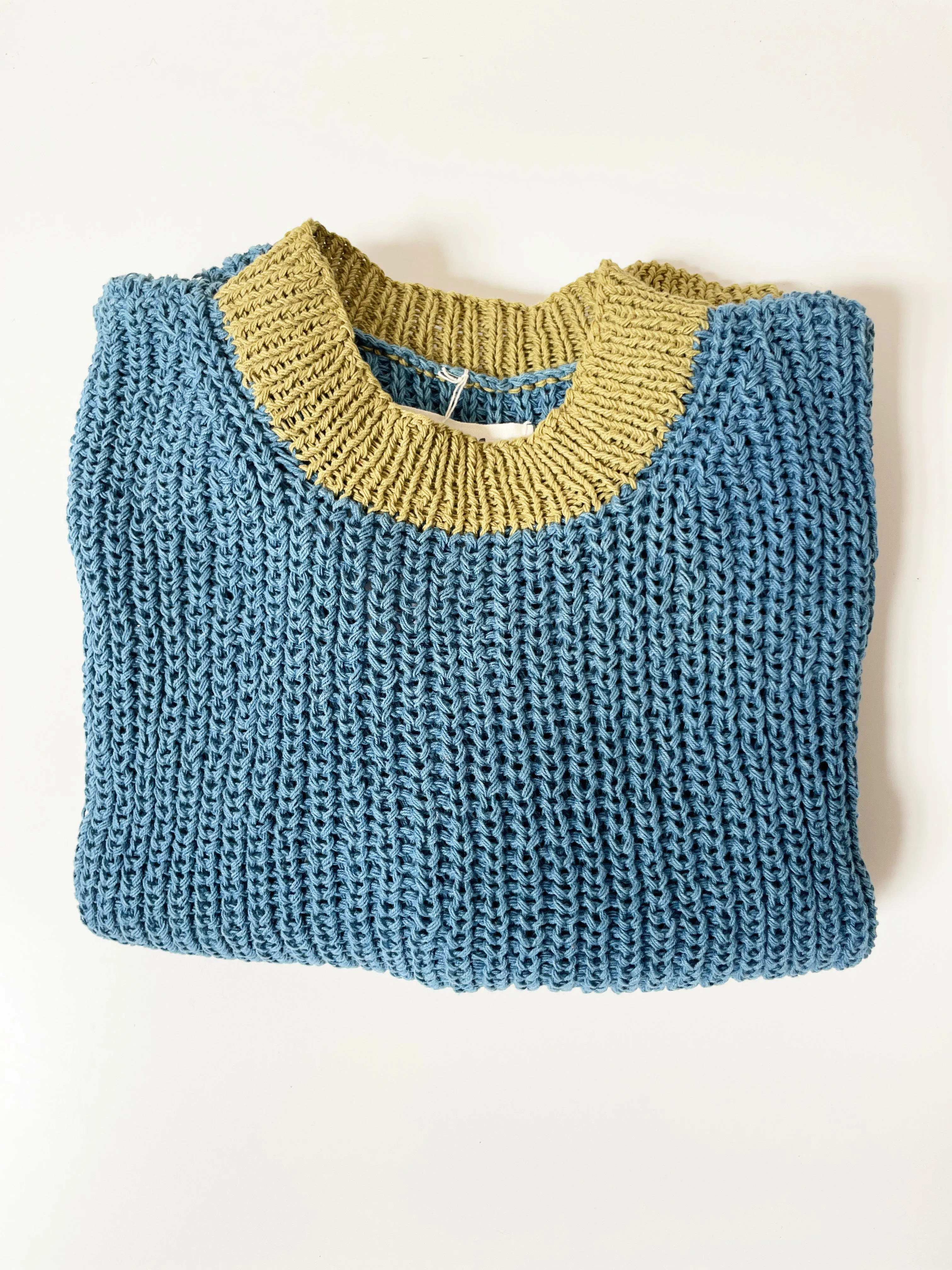 Blue & Green Chunky Sweater, Hand Knit & Natural Dyes