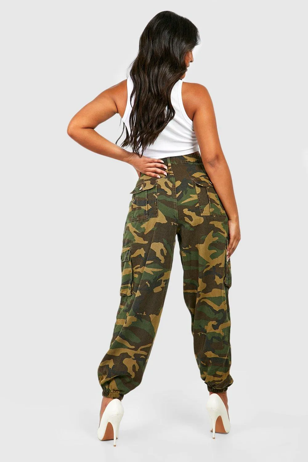 Boohoo Denim Ripped Pocket Cargo Jeans, Khaki