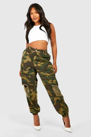 Boohoo Denim Ripped Pocket Cargo Jeans, Khaki