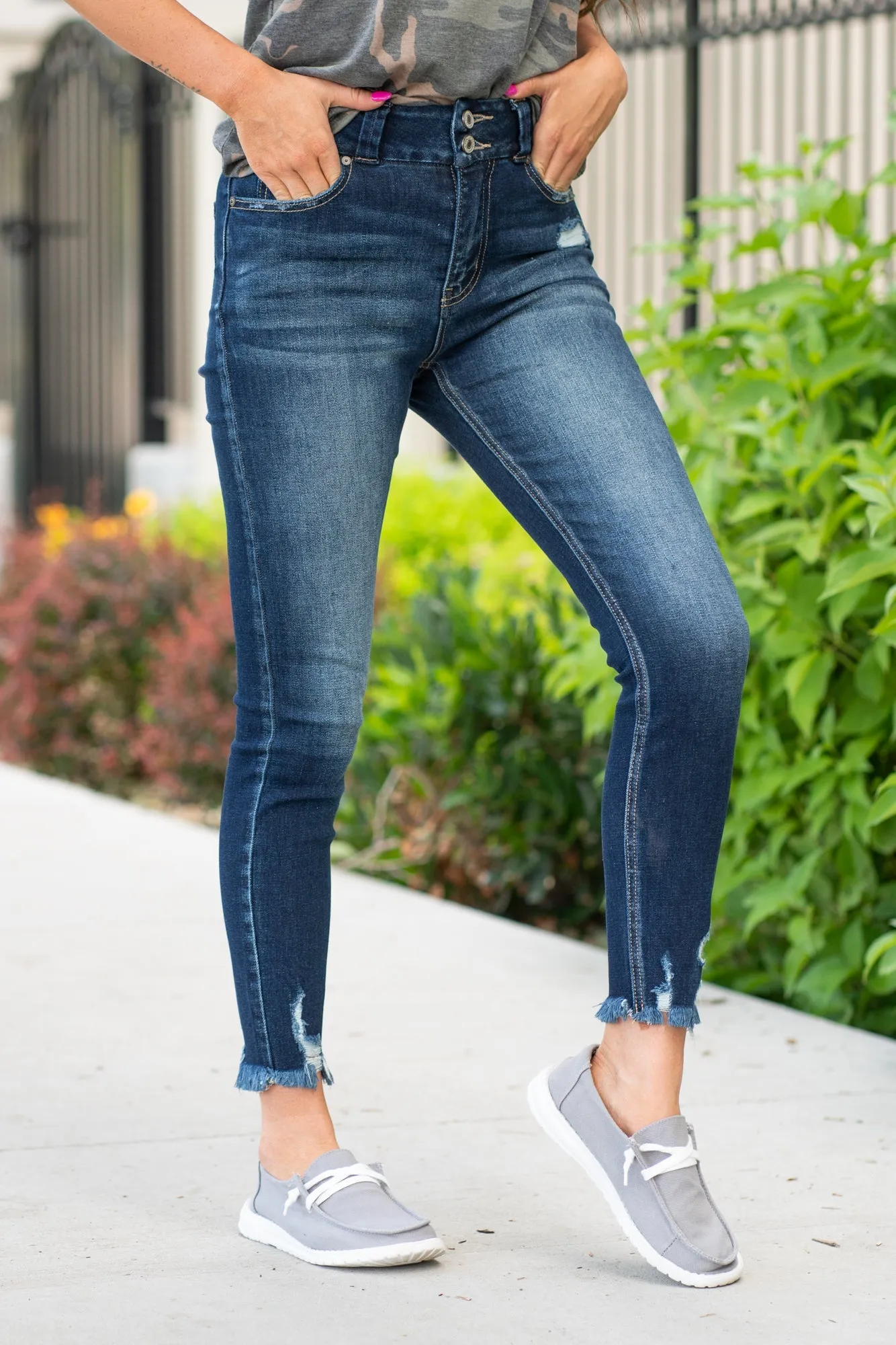 Cal High Rise Double Button Ankle Skinny Reg & Plus Sizes