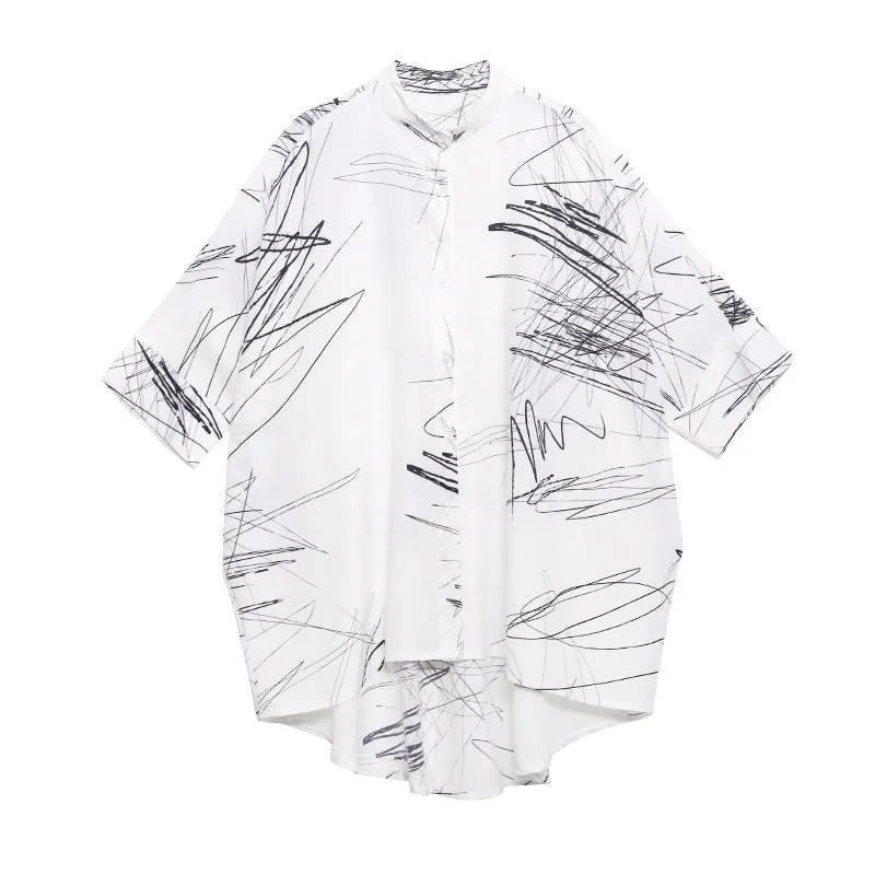 Casual Graffiti Irregular Summer Women Shirts