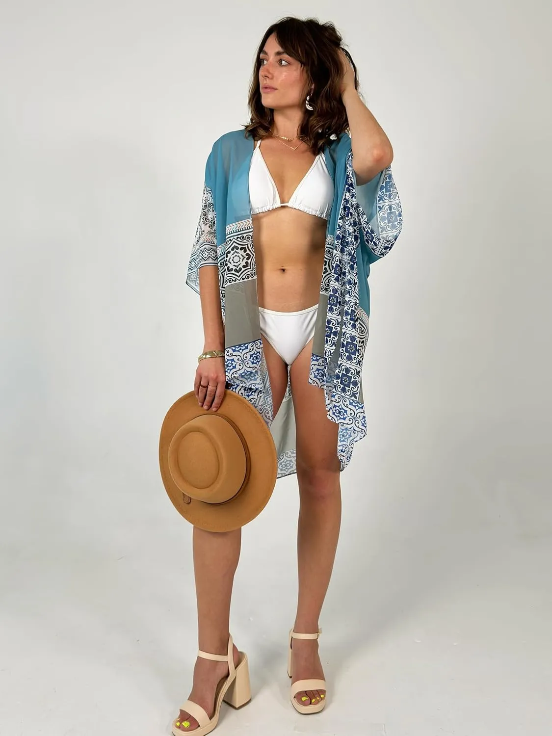 CATCHY & CRAFTY Swimsuit Coverup for Women Kimono Cardigan Beach Floral Boho Print Resort Wear Cruise Gift
