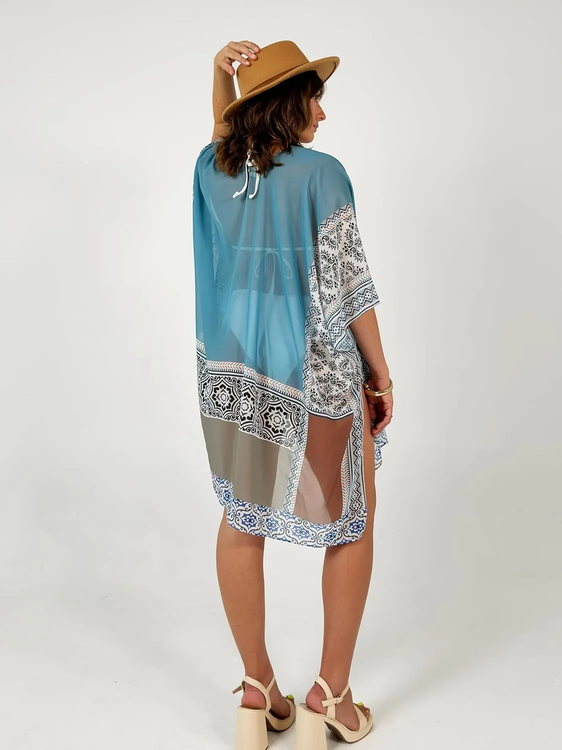 CATCHY & CRAFTY Swimsuit Coverup for Women Kimono Cardigan Beach Floral Boho Print Resort Wear Cruise Gift