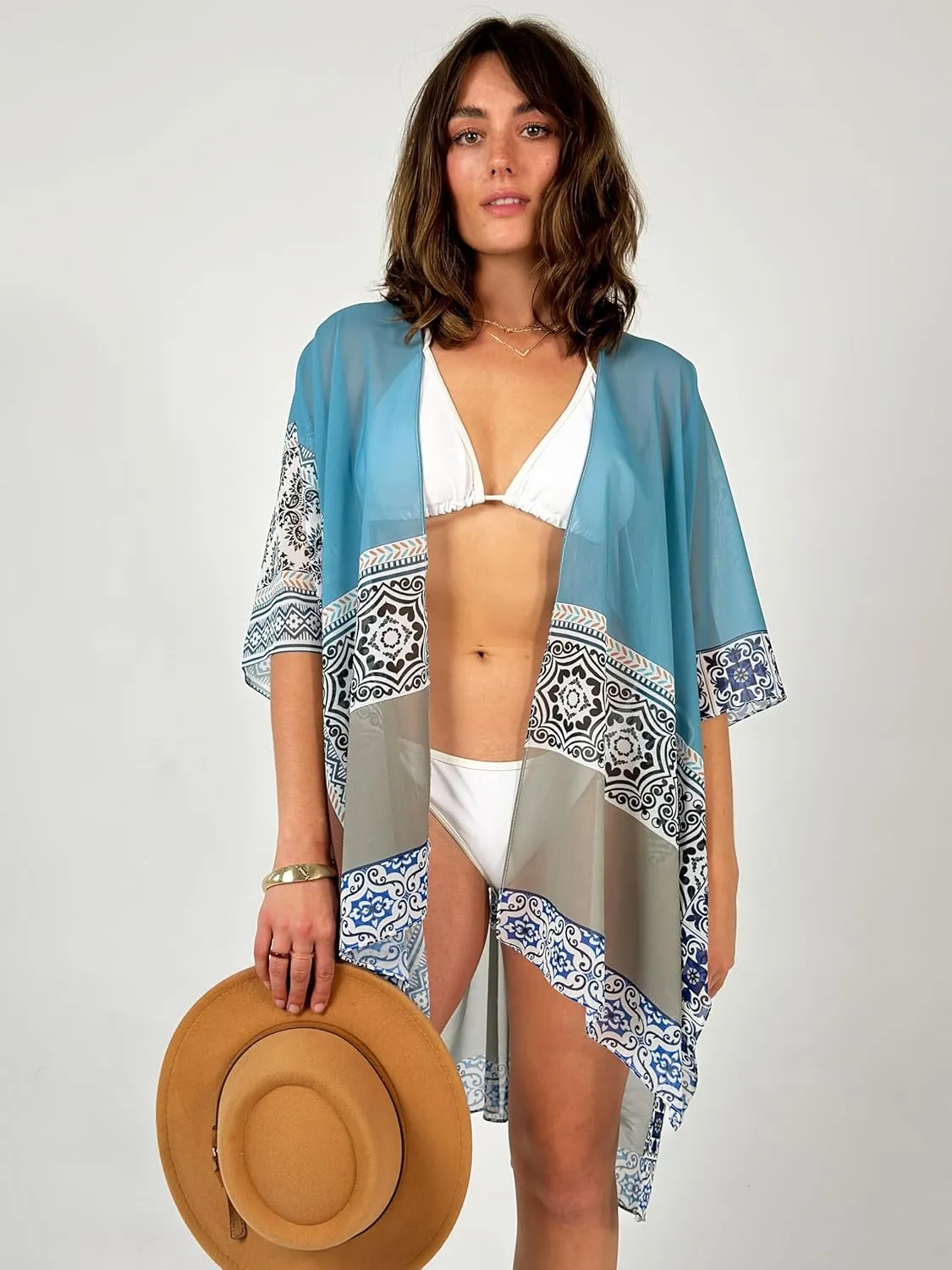 CATCHY & CRAFTY Swimsuit Coverup for Women Kimono Cardigan Beach Floral Boho Print Resort Wear Cruise Gift