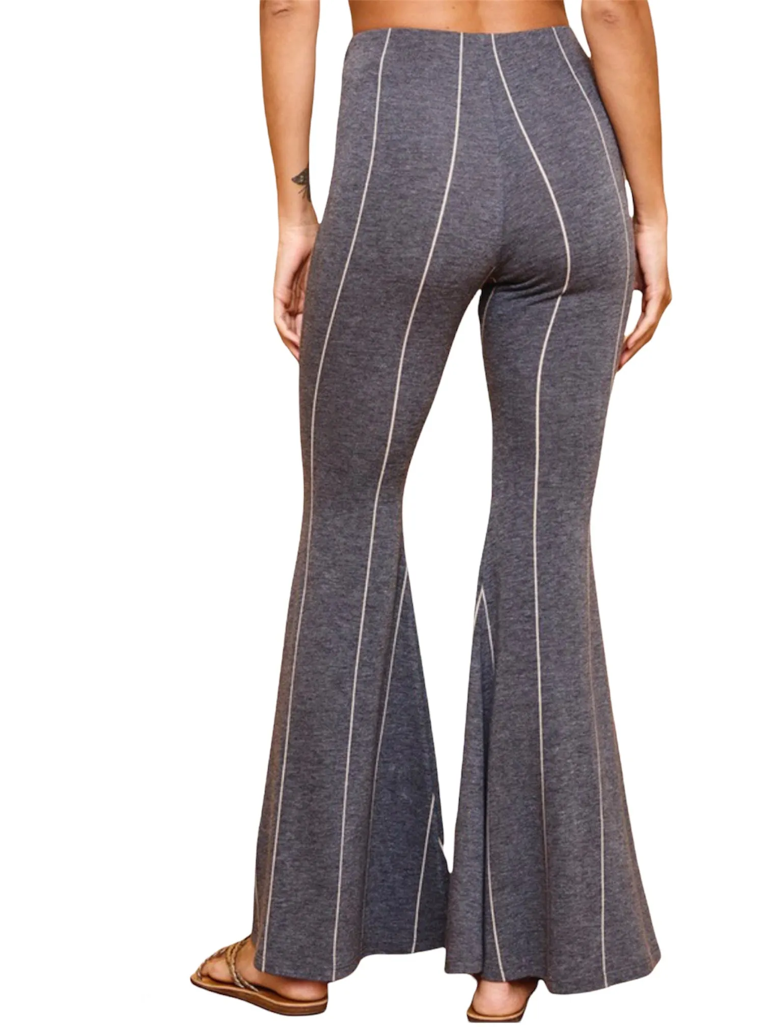 Charcoal Stripe Print Flare Bottoms