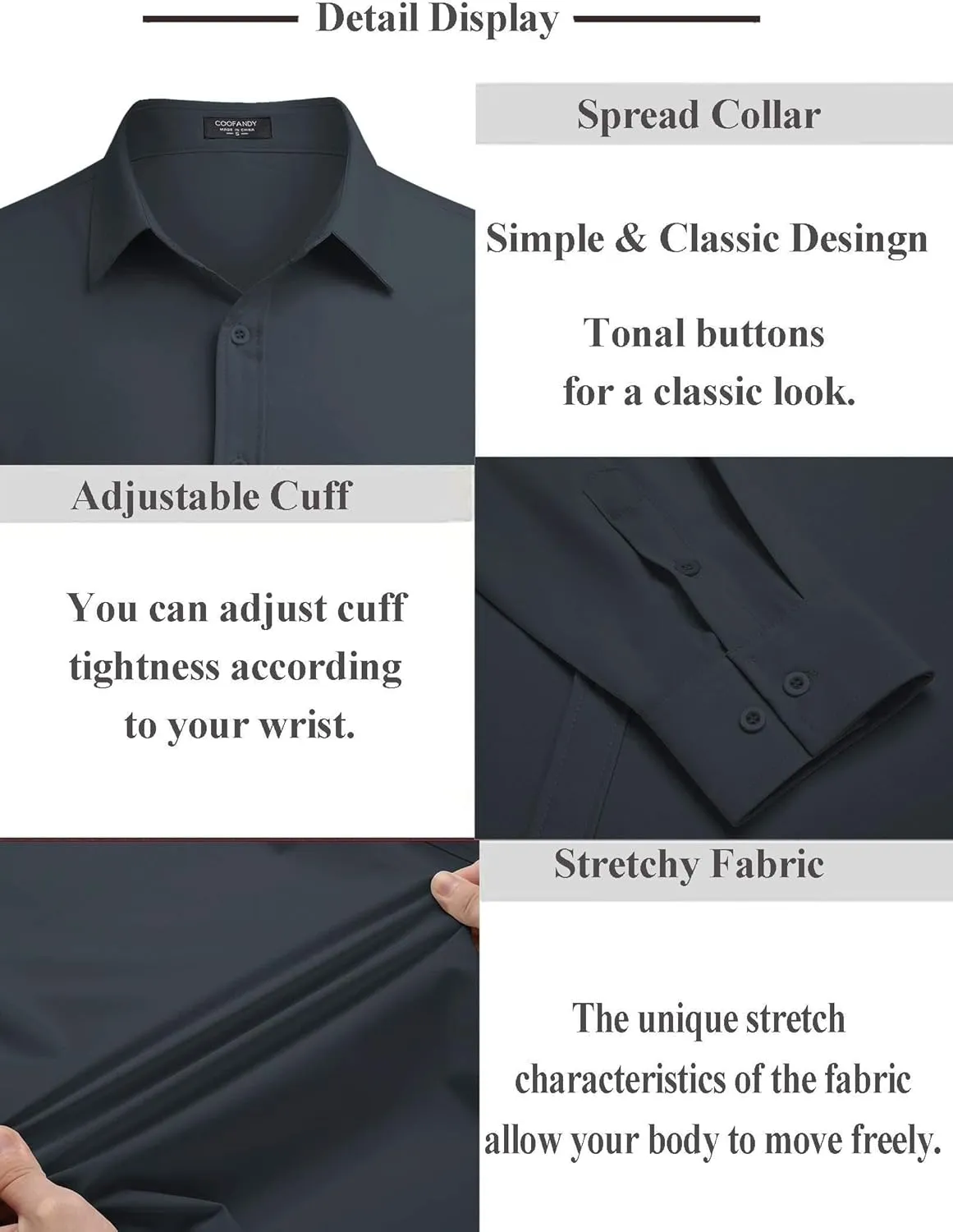 COOFANDY Men's Business Dress Shirts Wrinkle Free Long Sleeve Regular Fit Dress Shirt Textured Casual Button Down Shirts