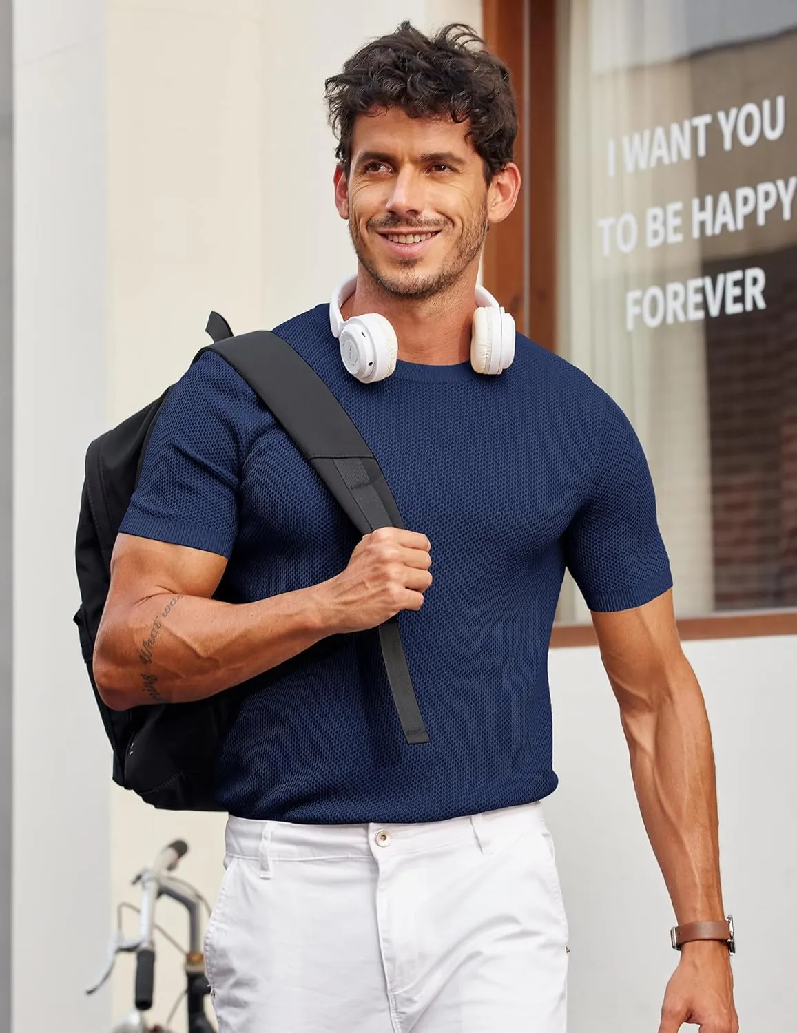 COOFANDY Men's T- Shirts Casual Short Sleeve Crewneck Shirts Solid Textured Knit Pullover Tees