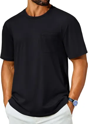 Cotrasen Men's T-Shirts Cotton Short Sleeve T Shirts for Men UPF 50  Moisture Wicking T-Shirt Casual Crew Neck Pocket Tee
