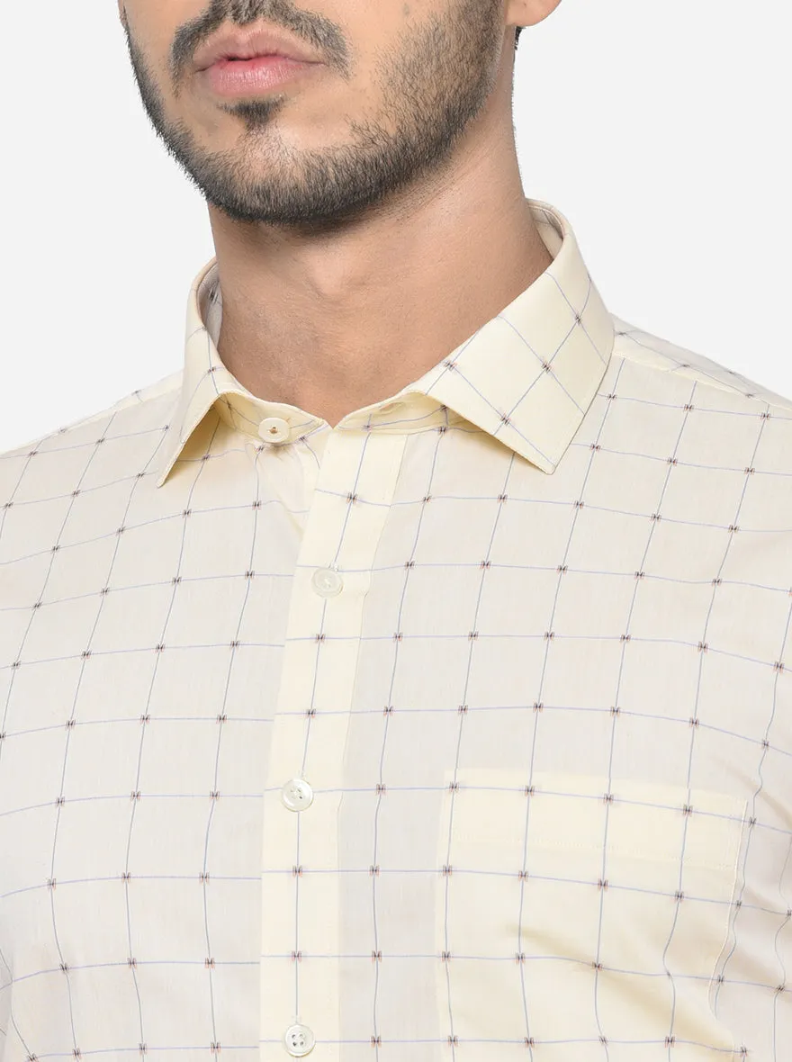 Cream & Blue Checked Regular Fit Formal Shirt | JadeBlue