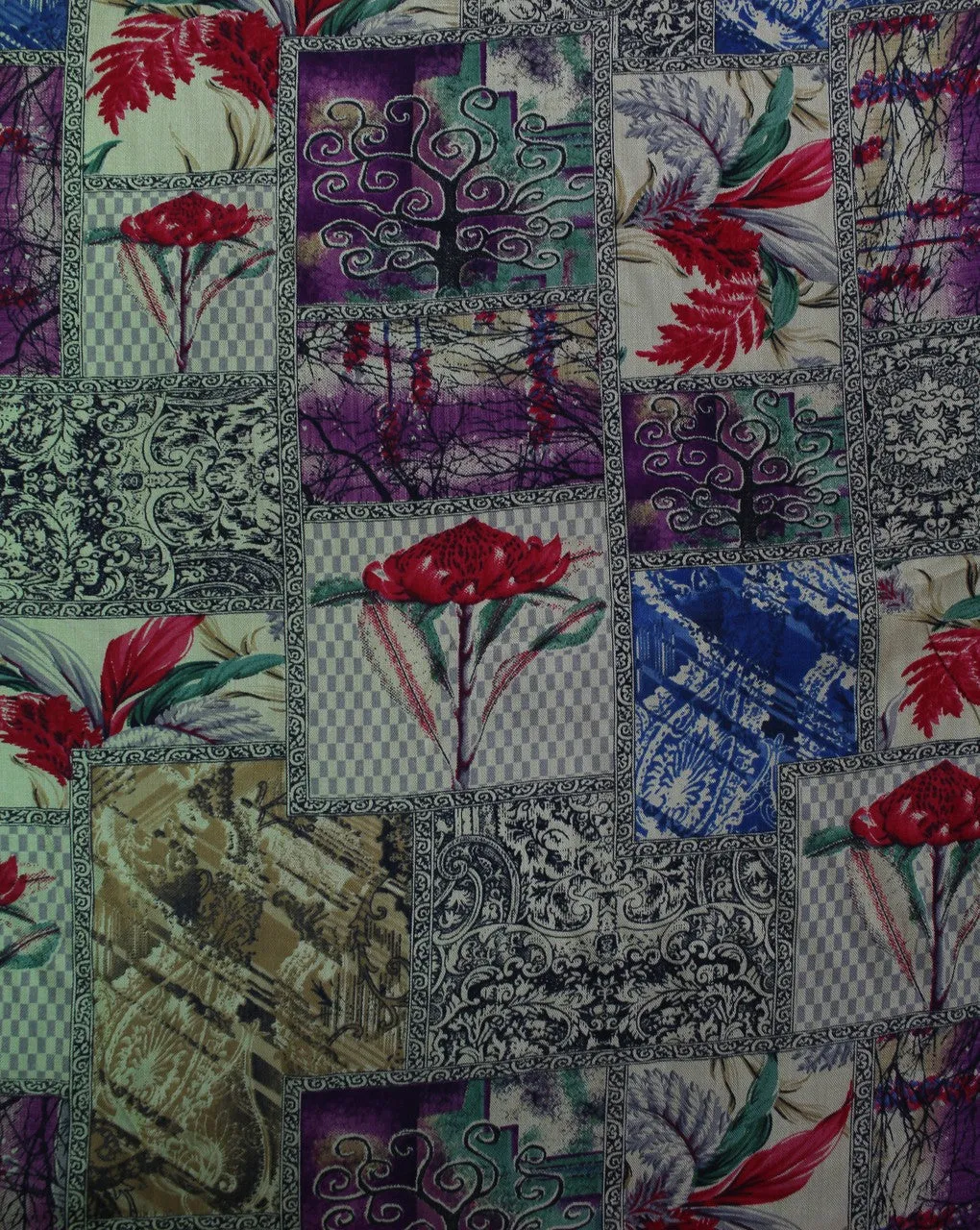 Cream And Multicolor Floral Design Rayon Fabric