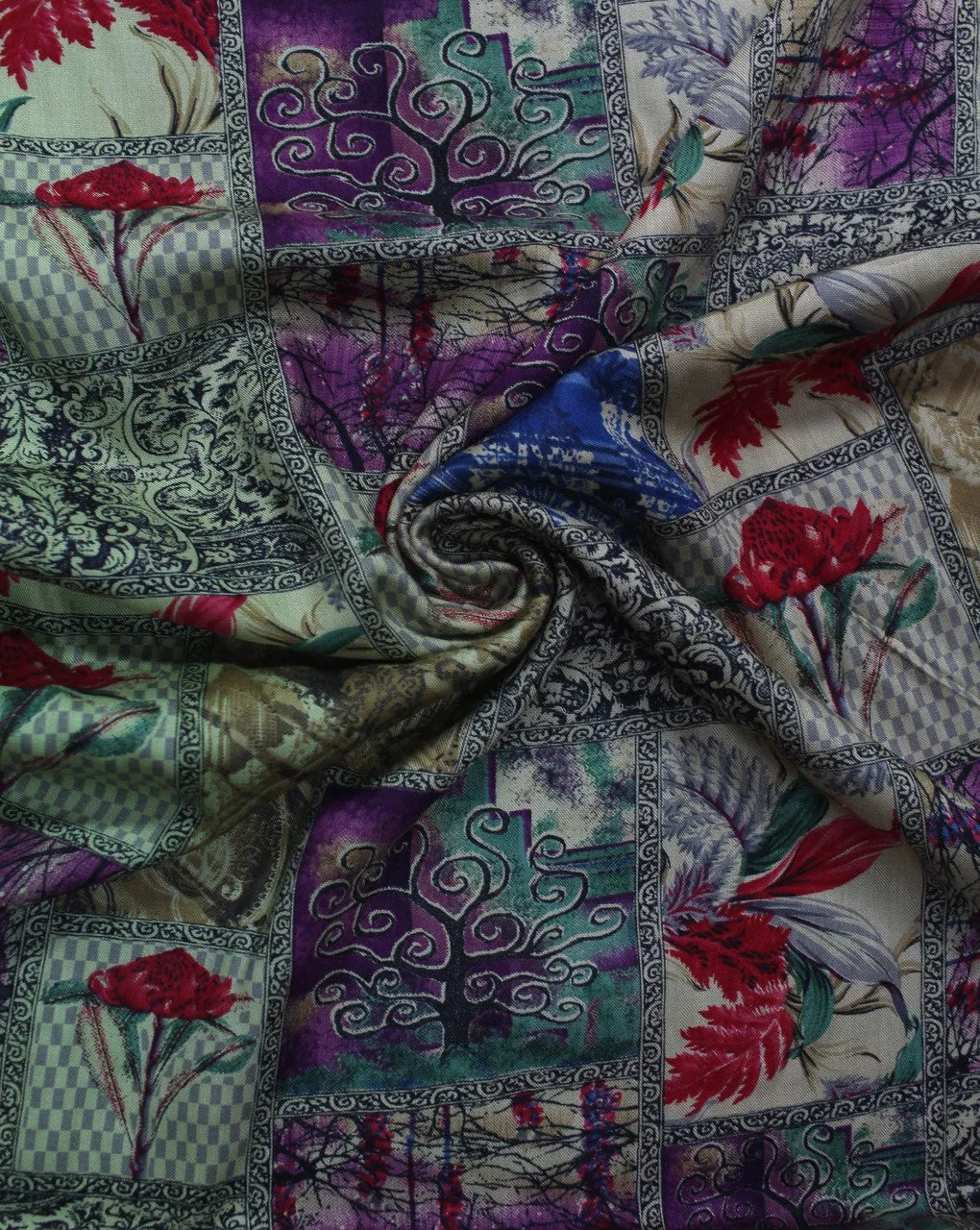 Cream And Multicolor Floral Design Rayon Fabric