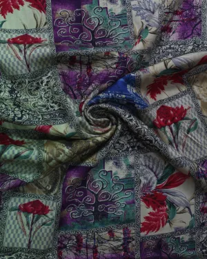 Cream And Multicolor Floral Design Rayon Fabric