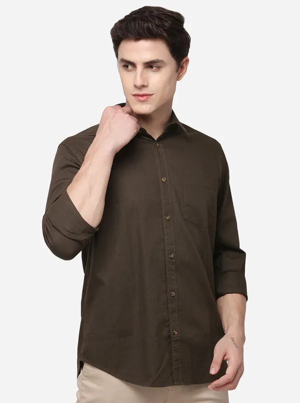Dark Olive Tailored Fit Solid Casual Shirt | JadeBlue