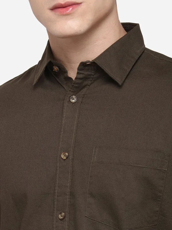 Dark Olive Tailored Fit Solid Casual Shirt | JadeBlue