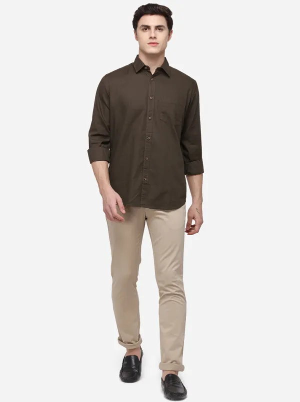 Dark Olive Tailored Fit Solid Casual Shirt | JadeBlue