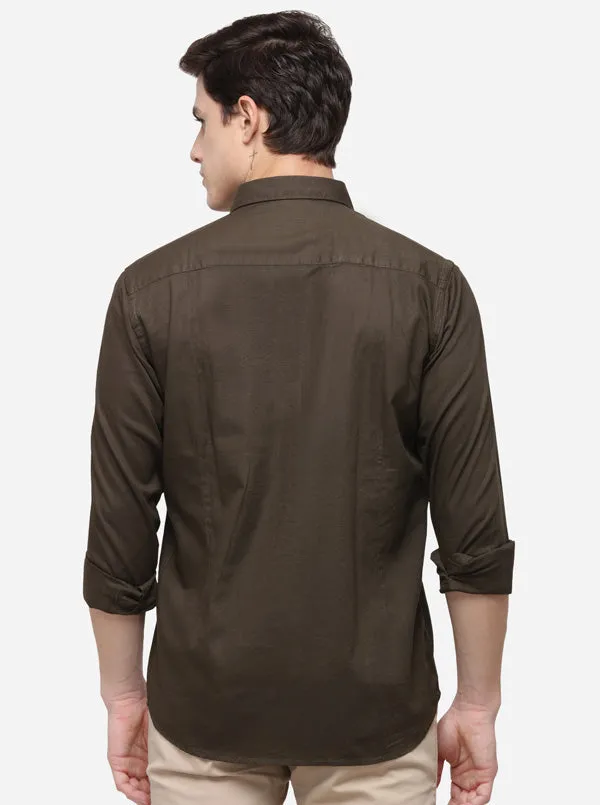 Dark Olive Tailored Fit Solid Casual Shirt | JadeBlue