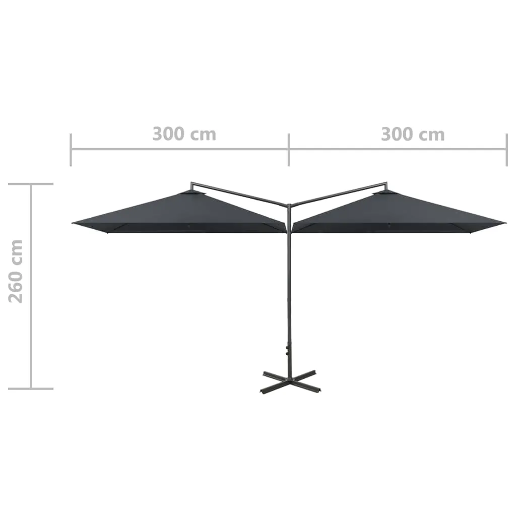 Double Parasol with Steel Pole Anthracite 600x300 cm